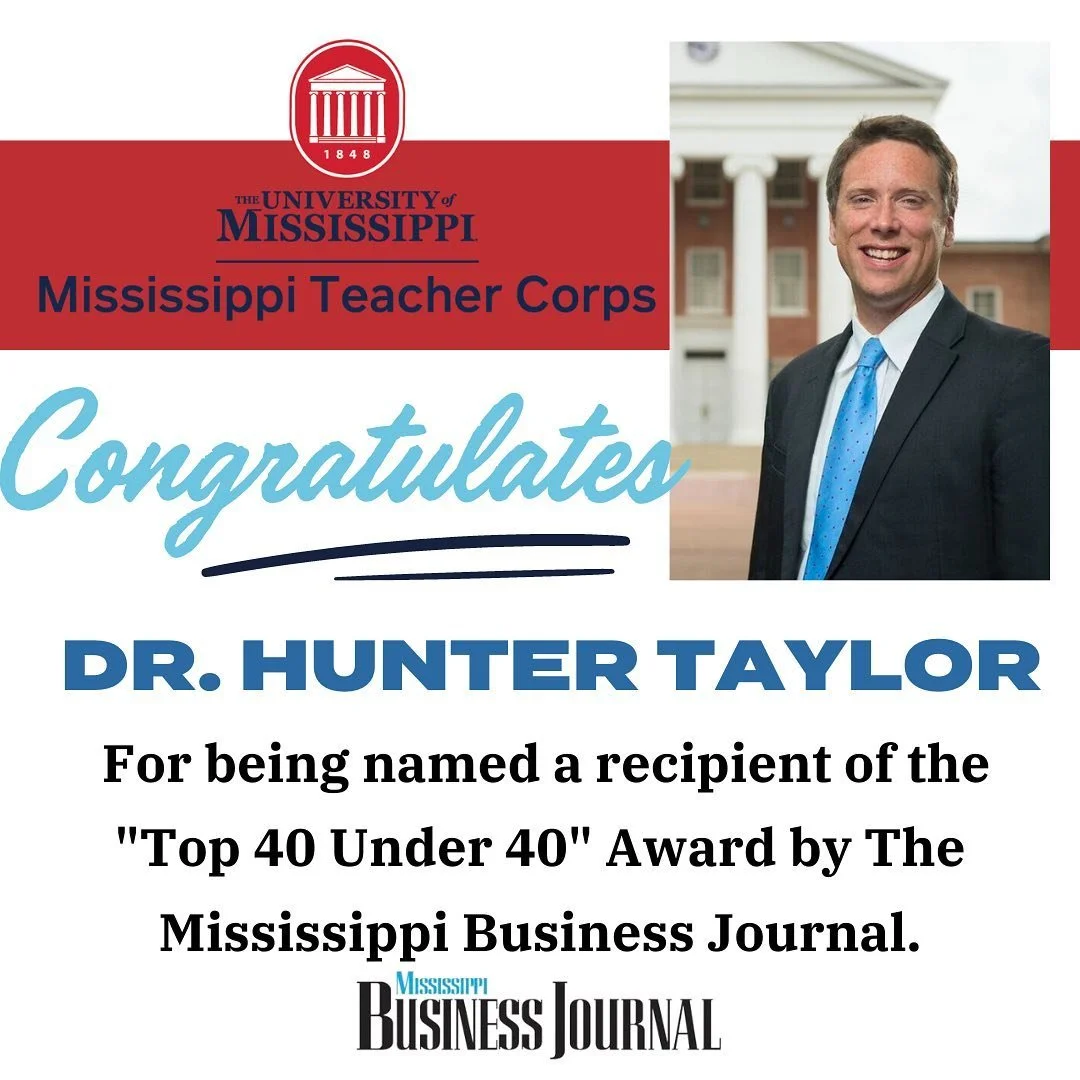 Our very own, Dr. Hunter Taylor has been selected to the Mississippi Business Journal&rsquo;s Top 40 Under 40, which recognizes outstanding Mississippians whose contributions have increased the well-being of the community. 💪💙
 
Today, we salute Dr.