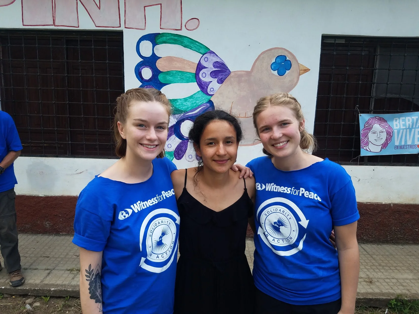 Caitlyn Marks (left), Bertha Zúniga Cáceres (middle), and Tasha Tart (Right) take photo on mission trip to Honduras. Photo courtesy of Caiti Marks. 