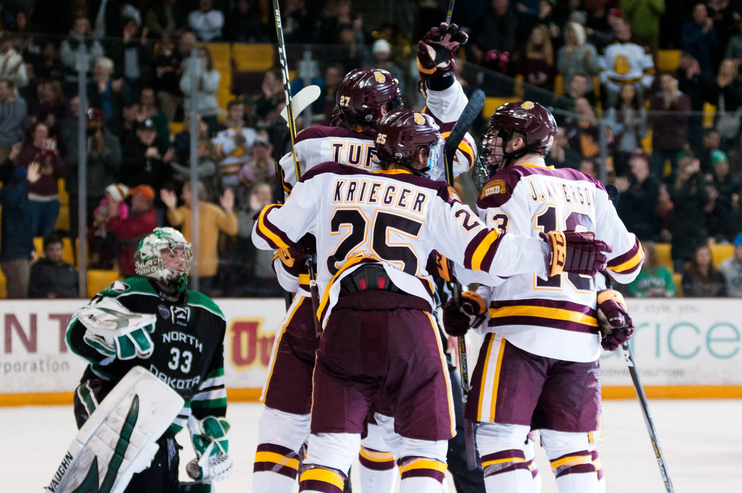 UMD celebrating one of their five goals. Photo courtesy of Alex Ganeev