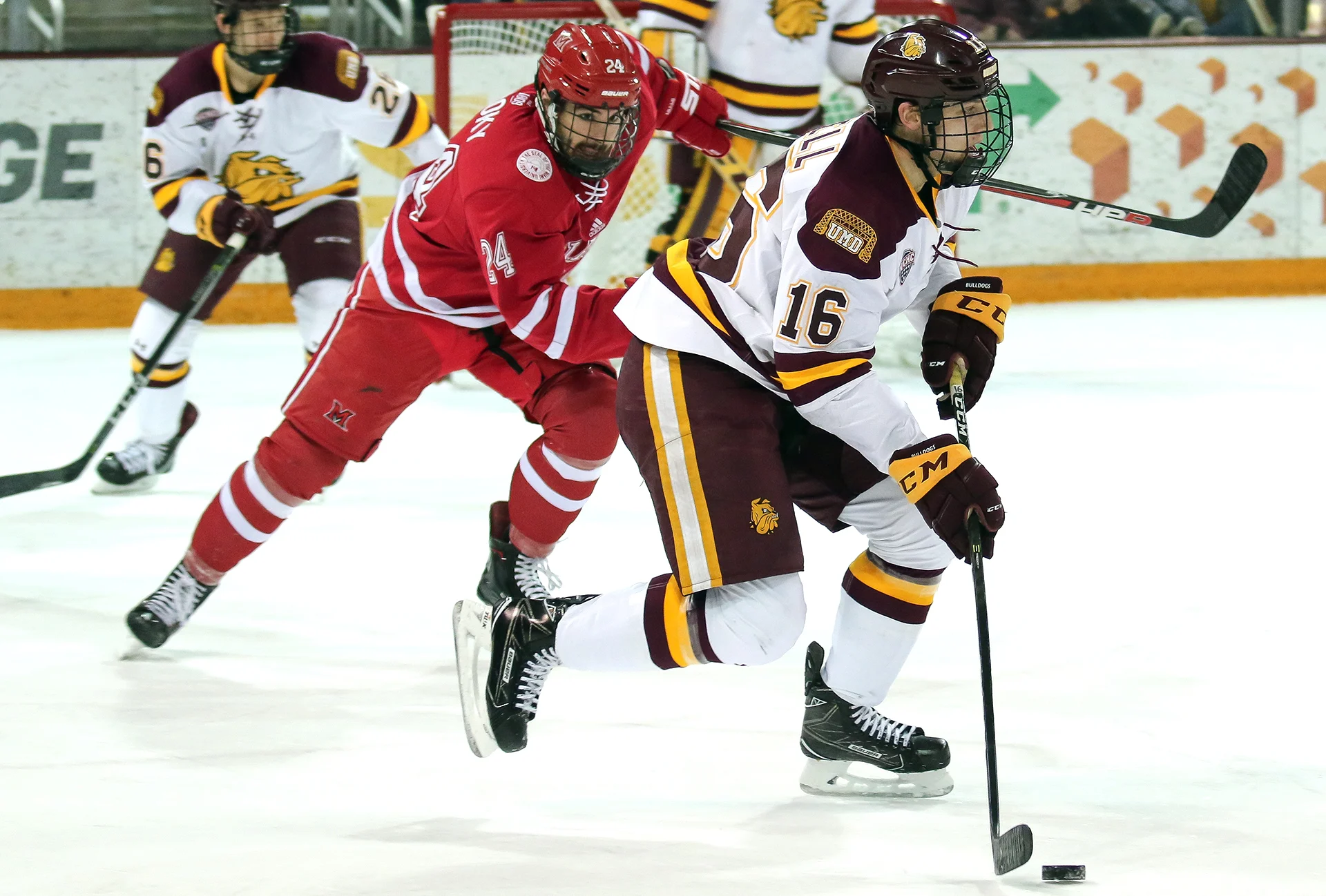 Billy Exell breaks the puck out of the defensive zone. Photo courtesy of Dave Harwig