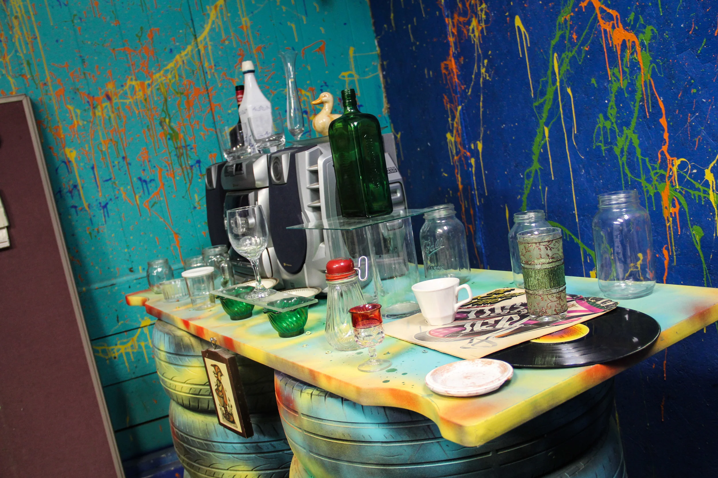 Breakable items in one of the rooms that are designed for individuals to come in and "rage". Photo by Krista Mathes.