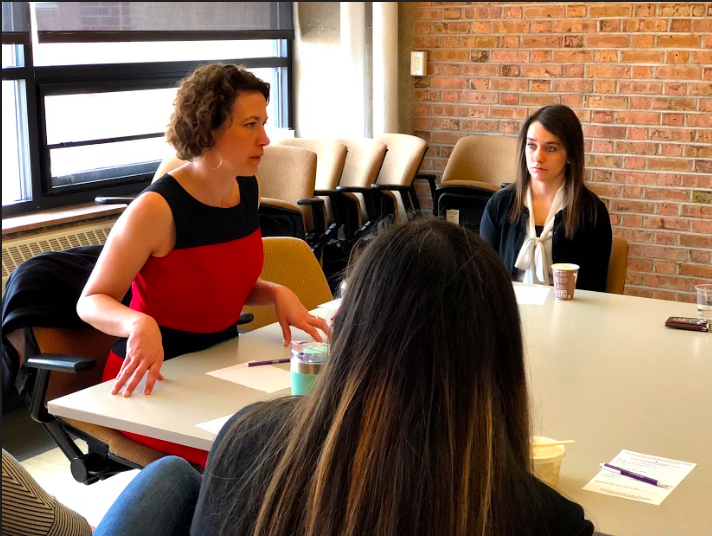 Mayor Larson discusses her path to office while speaking to students in the MultiCultural Center Photo: Natilie Grant