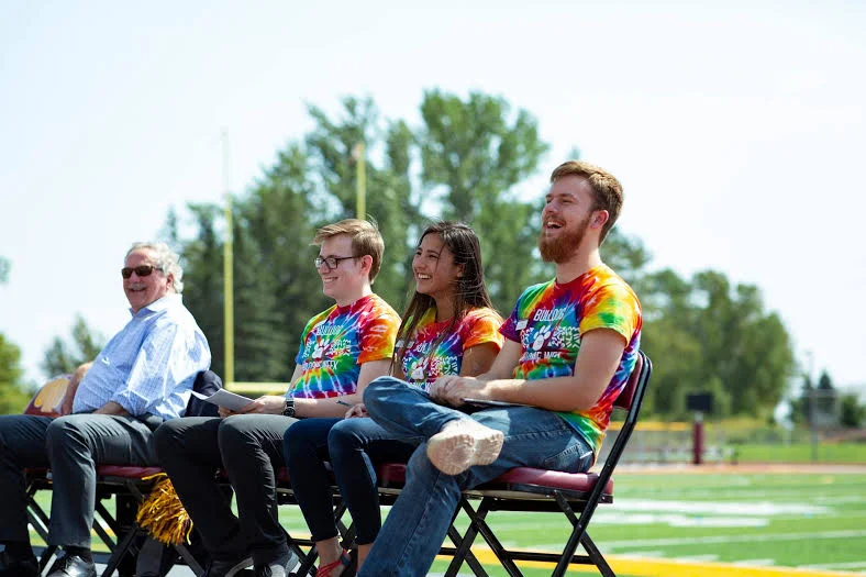 Chancelor Black, Paul Cerar, Lauren Kotz and Jacob G. Larsen during a Welcome Week speech. Photo by Nick Vittorio
