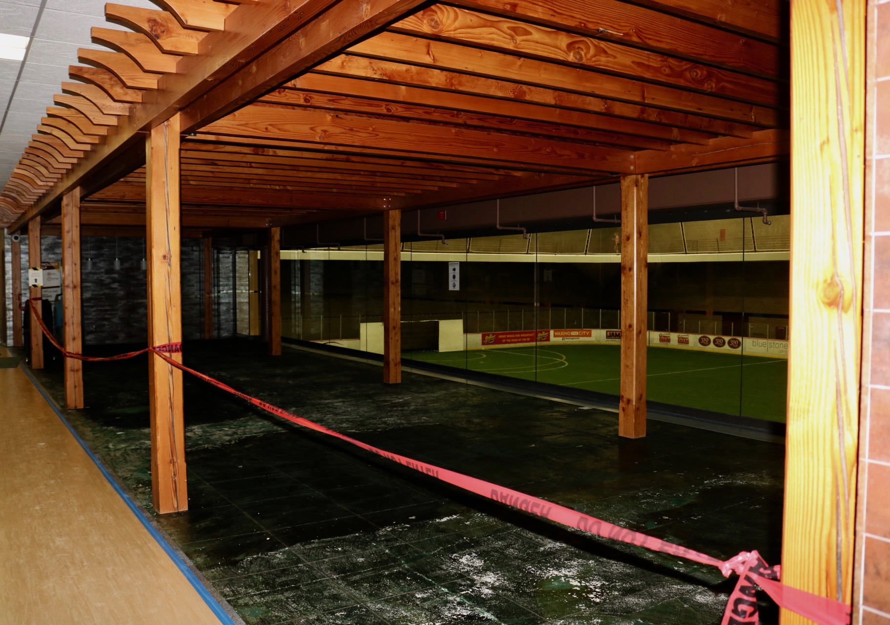 Carpeting in the ice rink study lounge had to be pulled for mold concerns. Photo by Madison Hunter