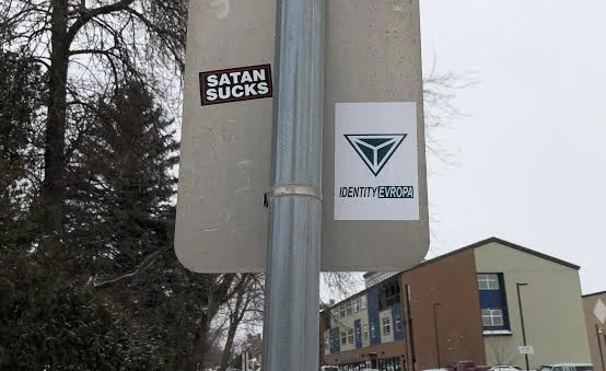 Identity Evropa Sticker on Bus Stop, Photo Courtesy of Nik Nerburn