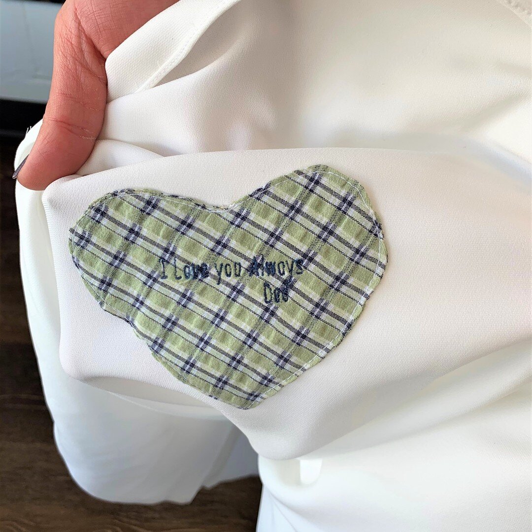 Something old sewn on to something new from something borrowed in a special patchwork shade of blue. 💙
.
.
.
#somethingold #somethingnew #somethingborrowed #somethingblue #fromdad #custom #heartpatch #embroidery #weddingmomentos #specialday #alterat