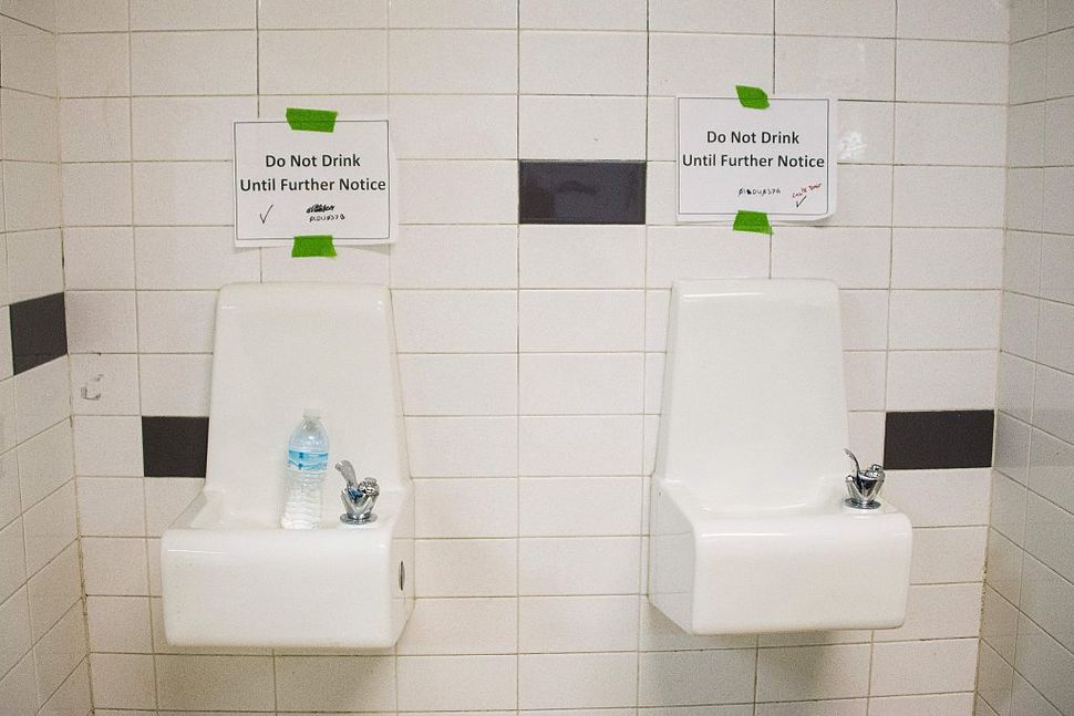 Water fountains at Flint Northwestern High School in 2016