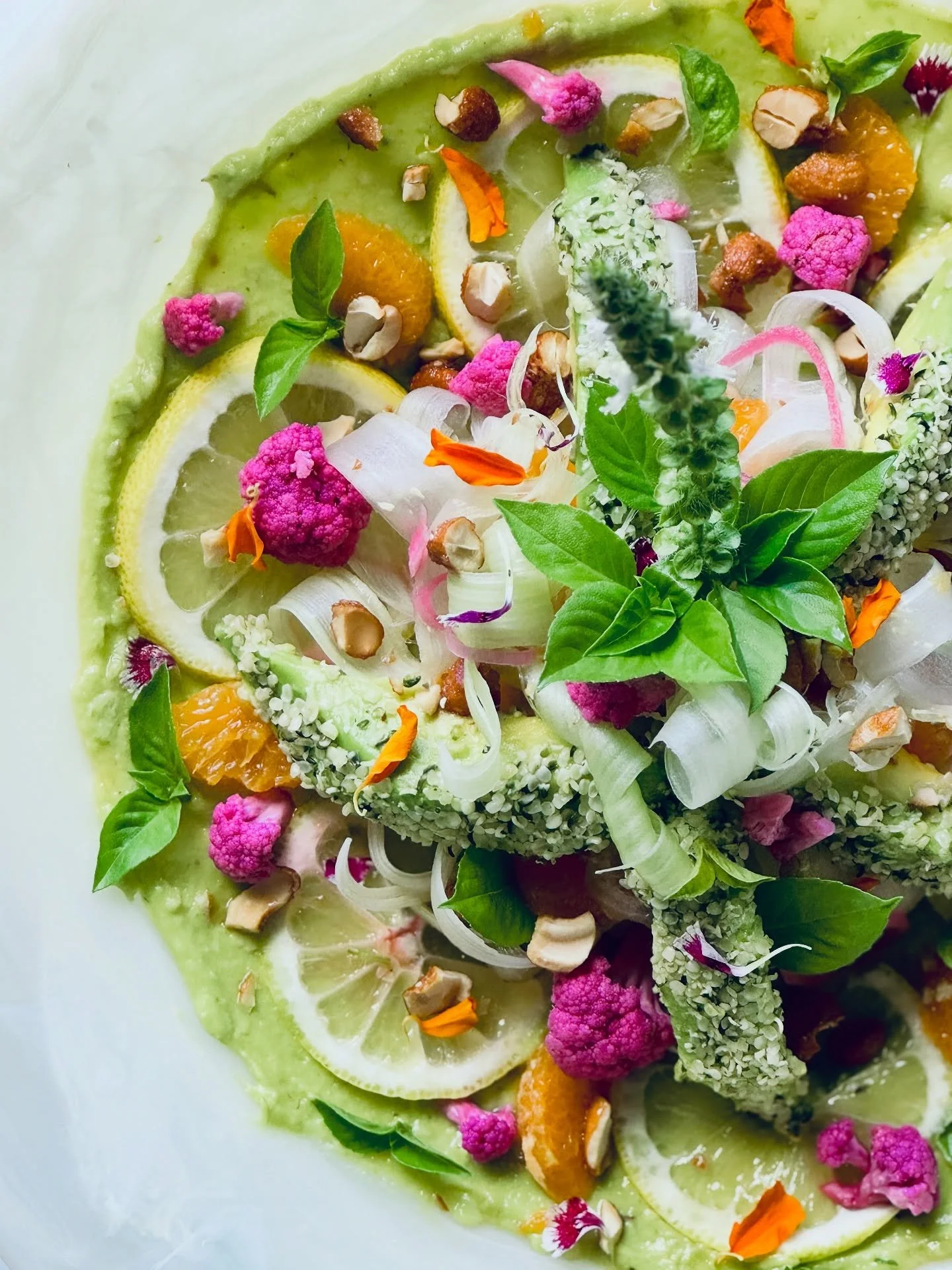 A feast for the eyes inspired by a recent avocado harvest 🥑😋
Citrus Avocado Salad with Pickled Cauliflower, Onion, Celery, Candied Cashews &amp; Hemp Seed. 

#booyah #IfIwereYourPrivateChef
#eatlocal #avocado #citrus #salad
#eat #sexyfood #swigsand
