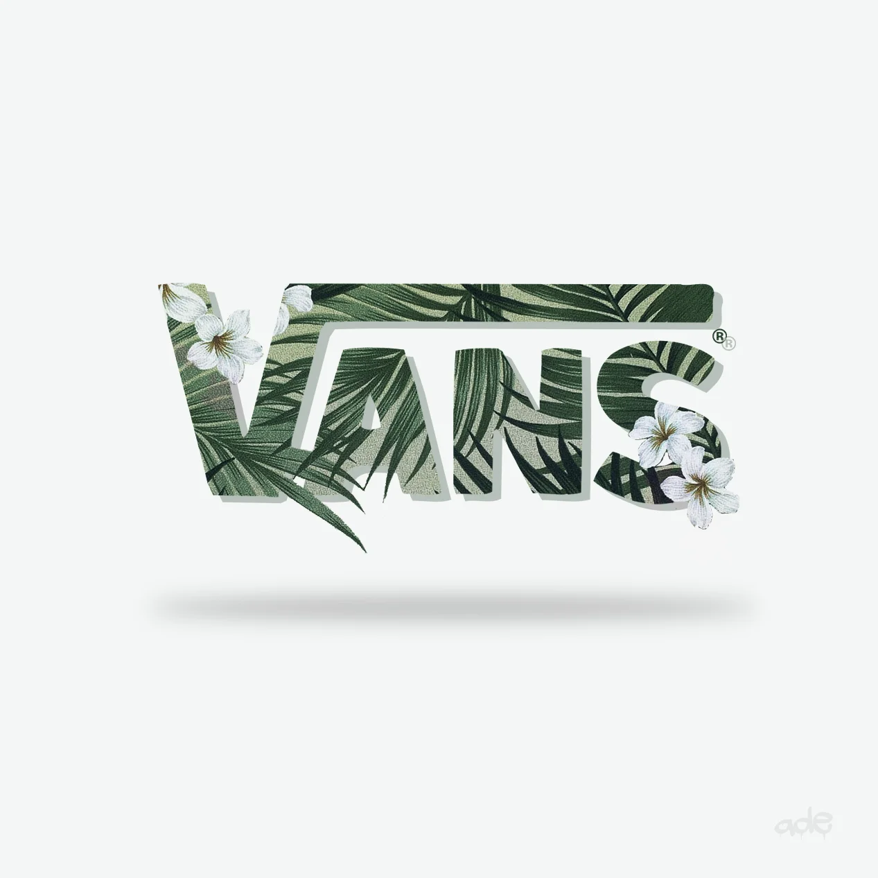 Vans logo with tropical leaves and white flowers design