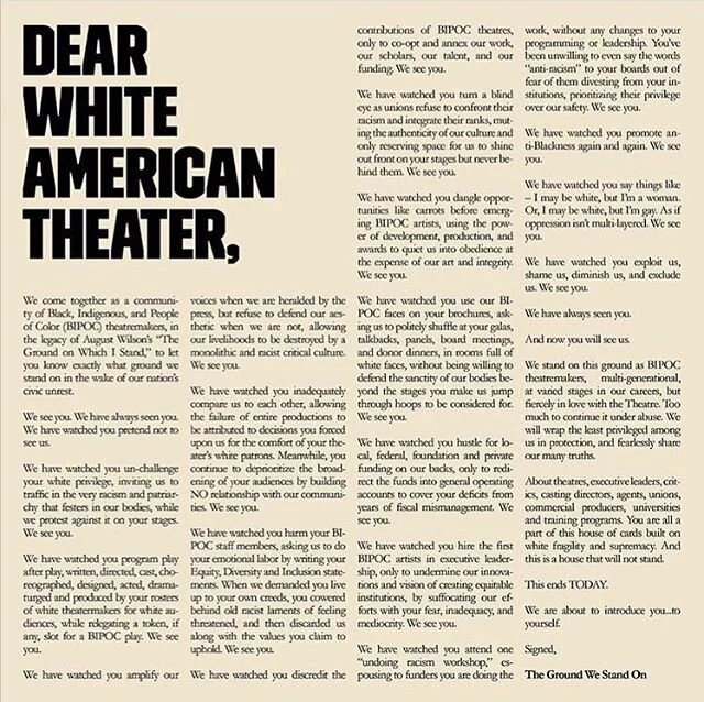 These words are powerful and we have needed to hear them for far too long. All theater artists, or to anyone who wants to see BETTER theatre in the future, head over to weseeyouWAT.com and sign the petition! #WeSeeYou 👁