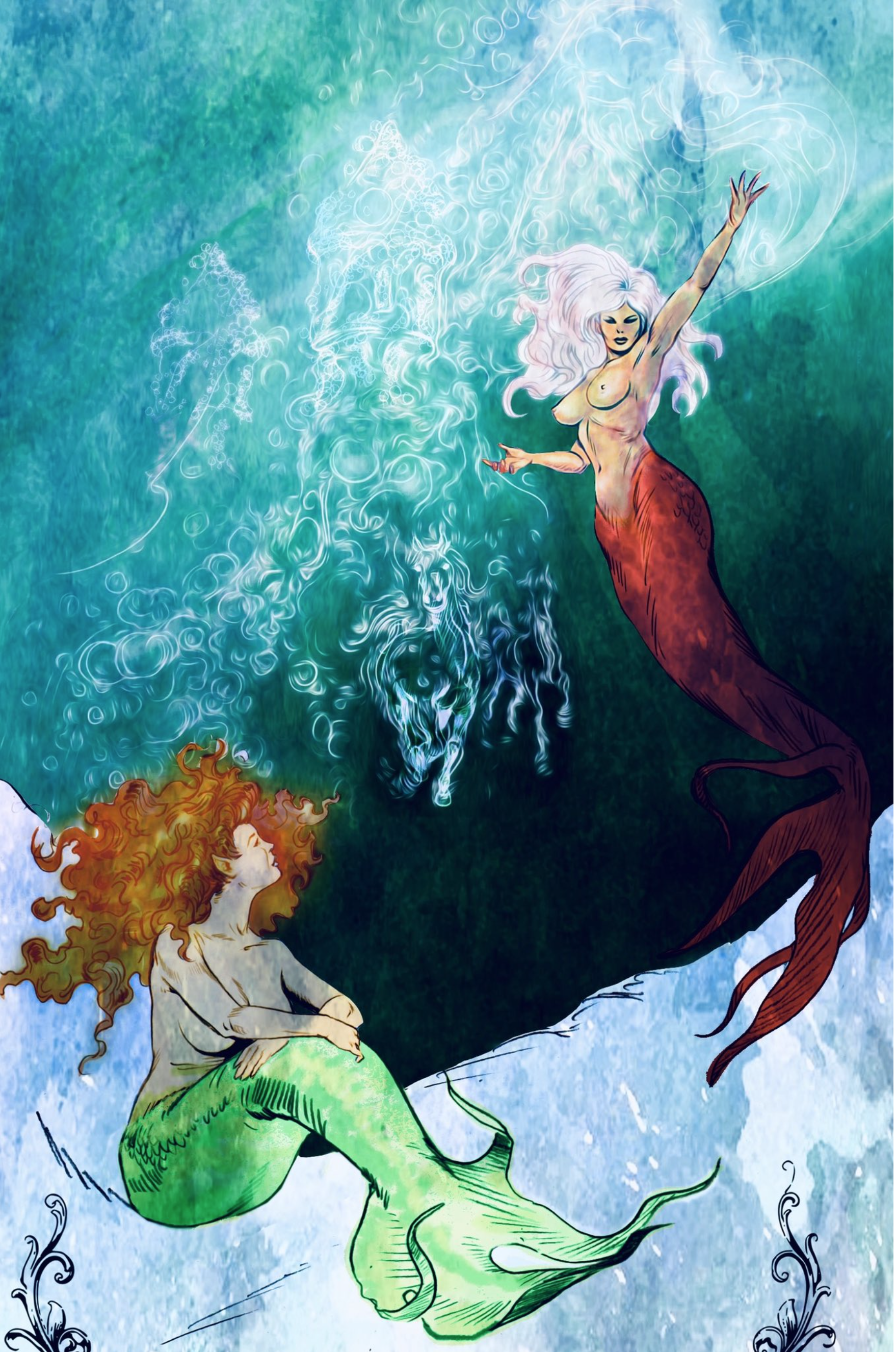 Mermaids-watercolour and ink