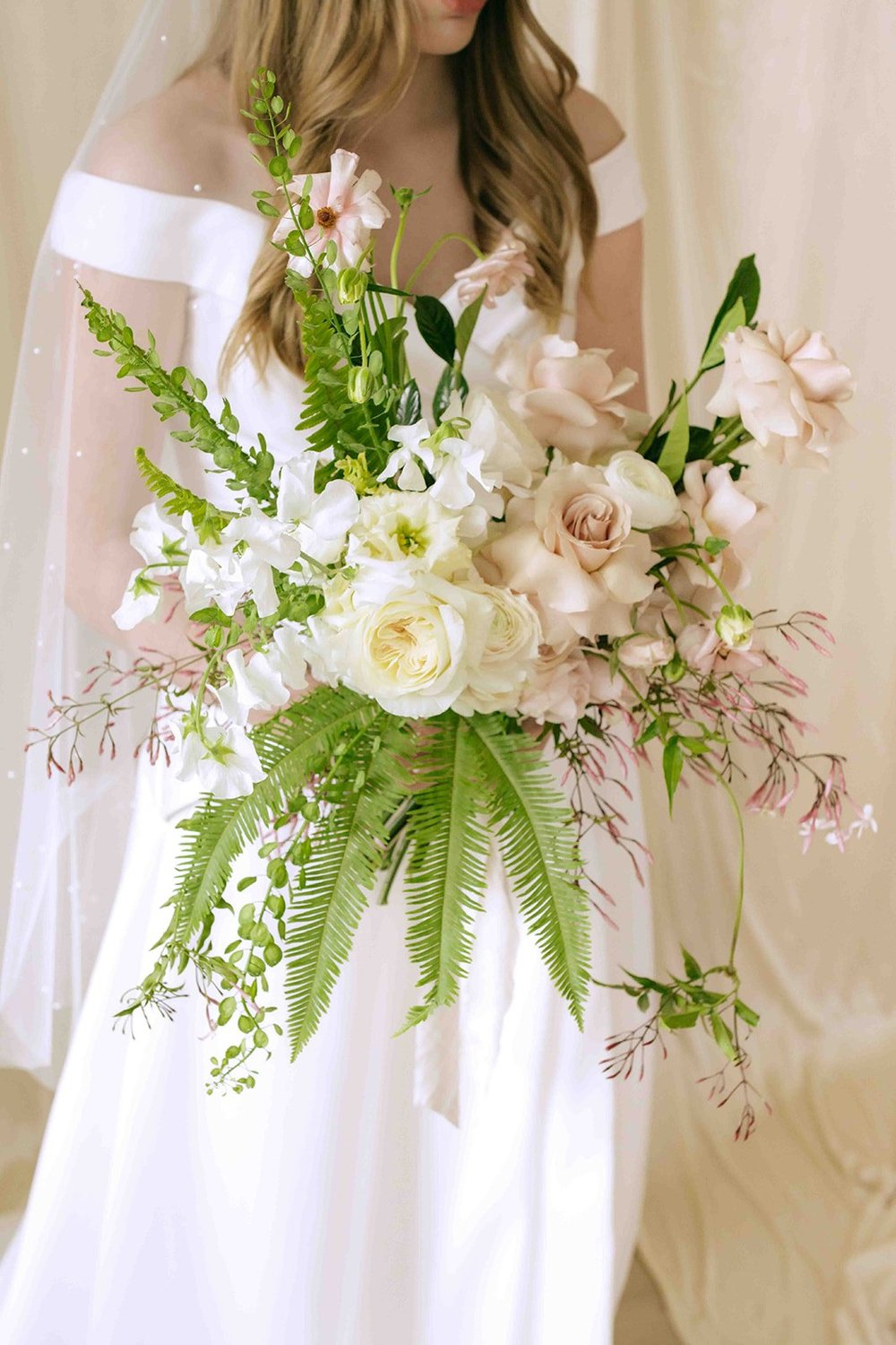 what color of shoes to wear with emerald green dress 11 inch wide Sage Green & White Cascading Bridal Bouquet main image 1