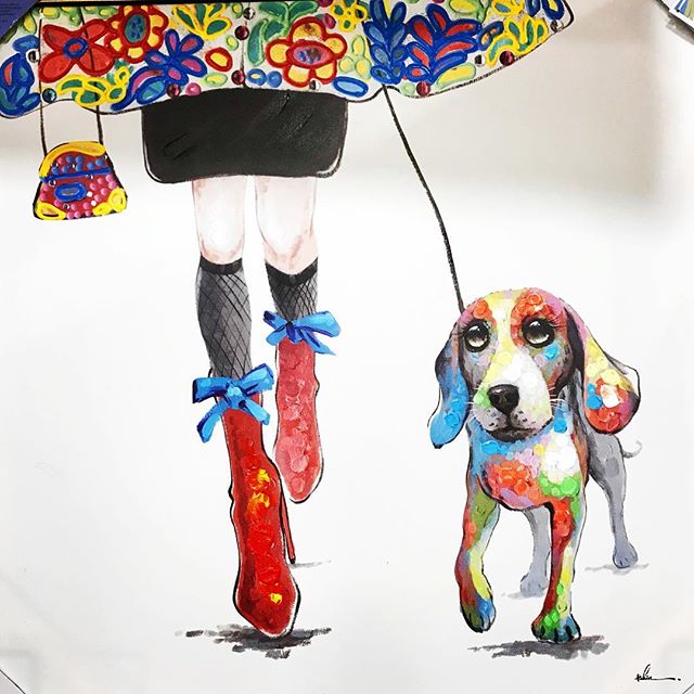 Ran across this adorable painting and couldn&rsquo;t resist. Do you have a fashion forward #petsitter ?  DM me for my availability and other services for your #furbabies🐾 
#check in visits #mid-day packages  #overnight #bednbreakfast #pottybreak #pu