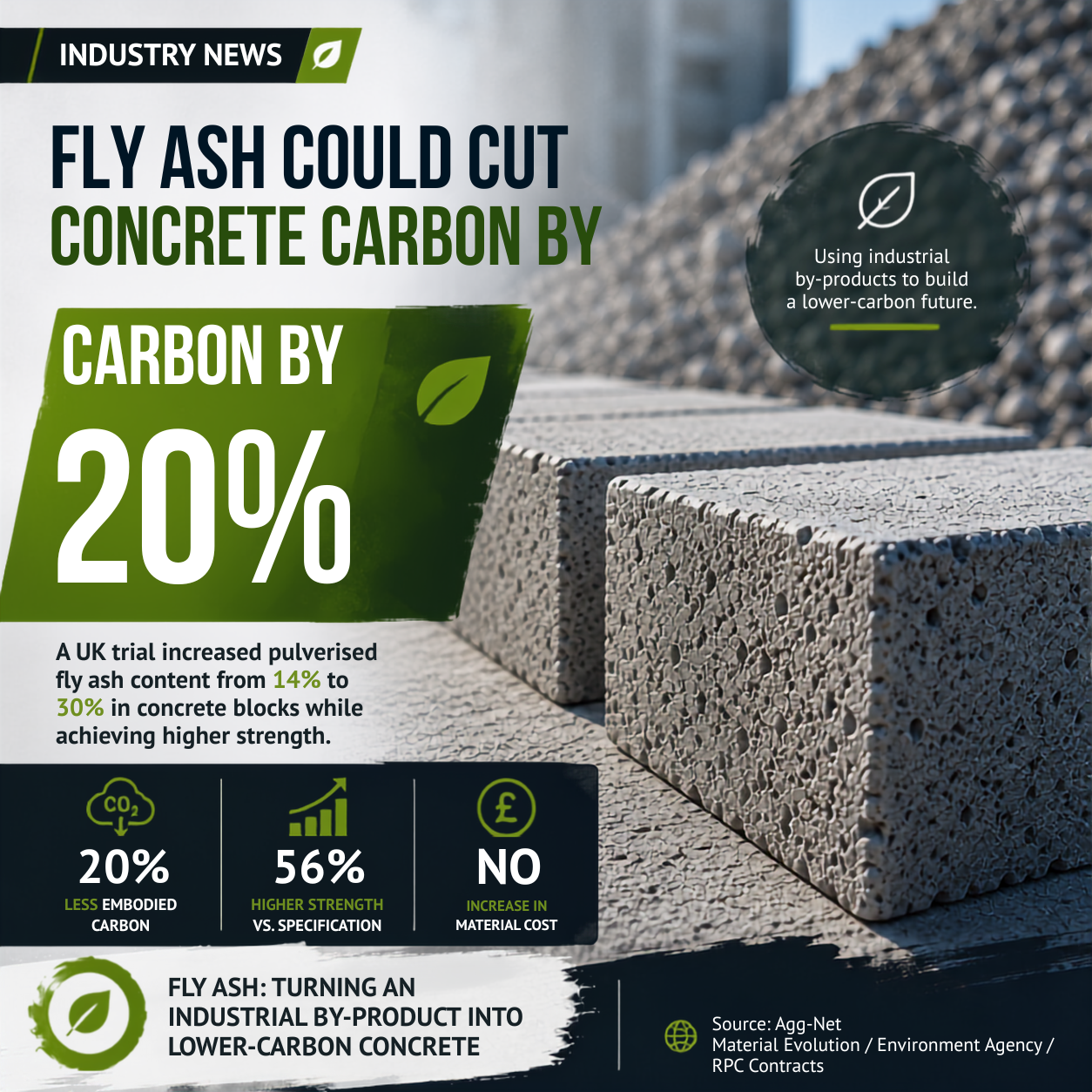 Increased Fly Ash Content Cut Concrete Carbon by 20%