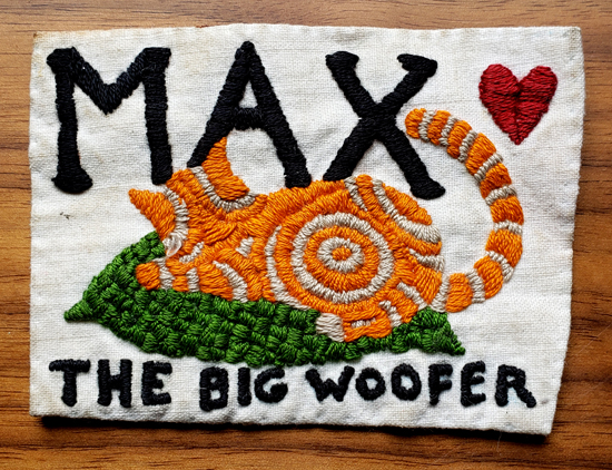 Embroidery patch made in honour of my beloved cat Max, around the age of 15. A very important work.