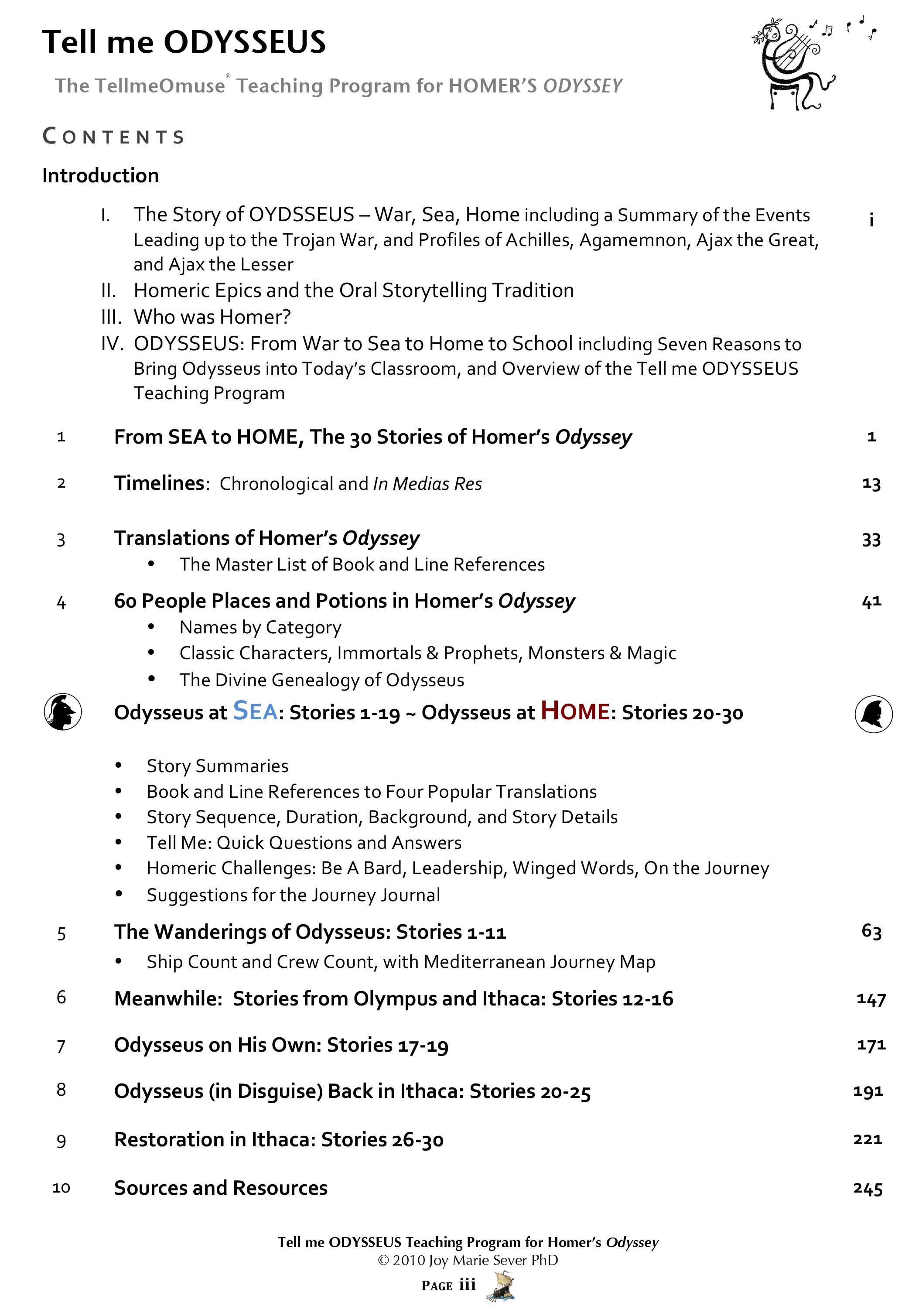 Tell me ODYSSEUS Table of Contents