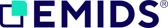 EMIDS logo with stylized turquoise square and dark blue text