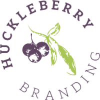 Huckleberry Branding logo featuring a huckleberry berry with a leaf, surrounded by the words 'Huckleberry Branding' in purple and green.