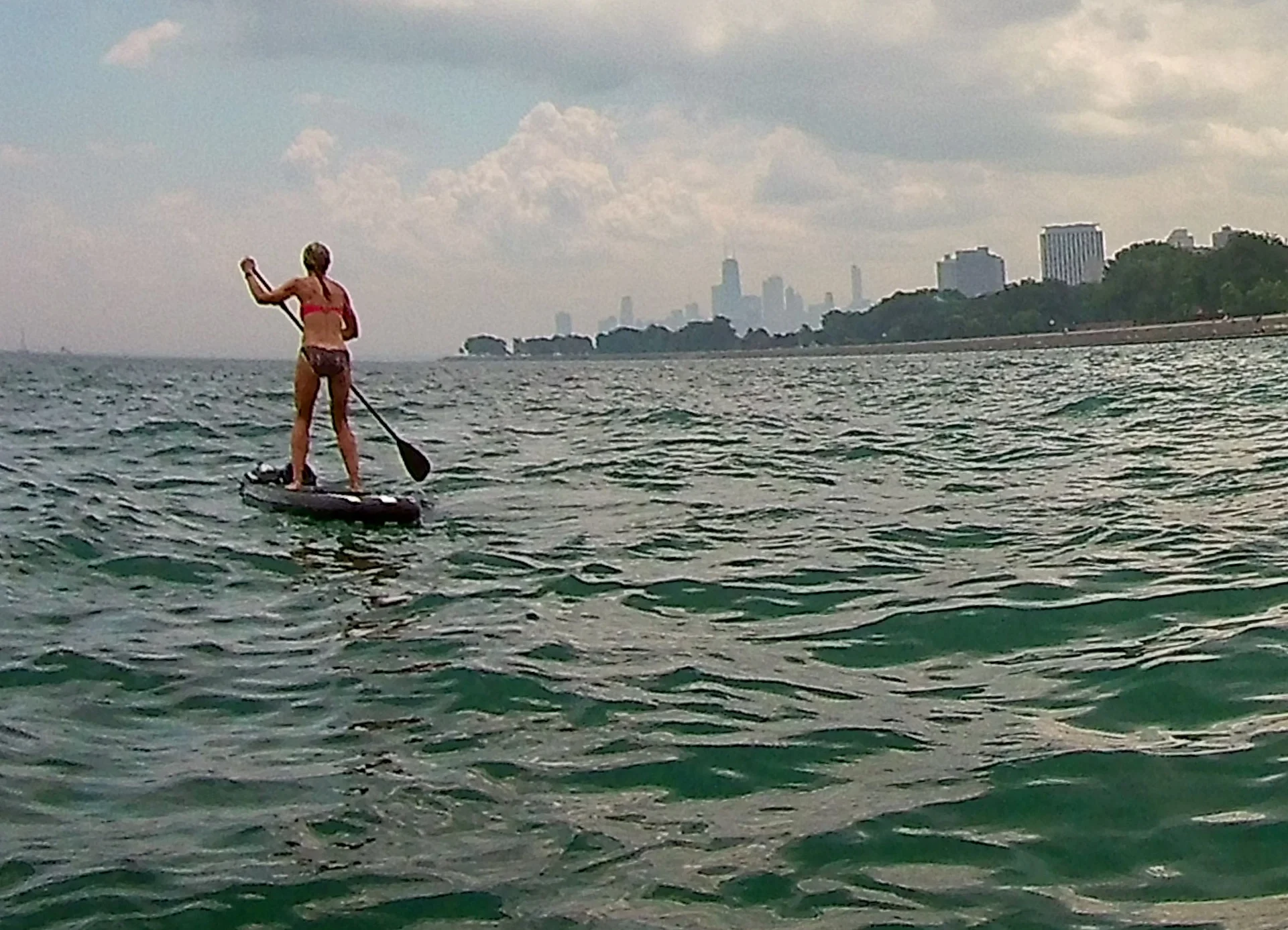 Admiring the Chicago skyline just south of Montrose Harbor