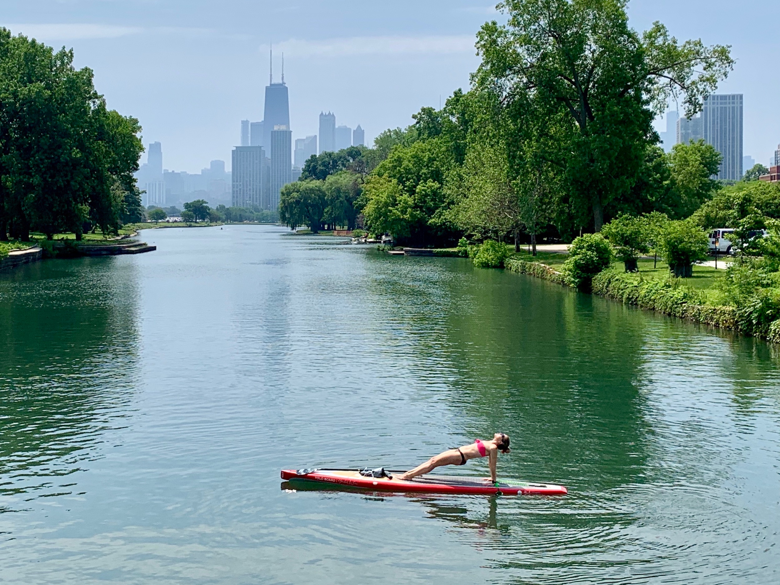 SUP Yoga on the South Lagoon in Chicago
