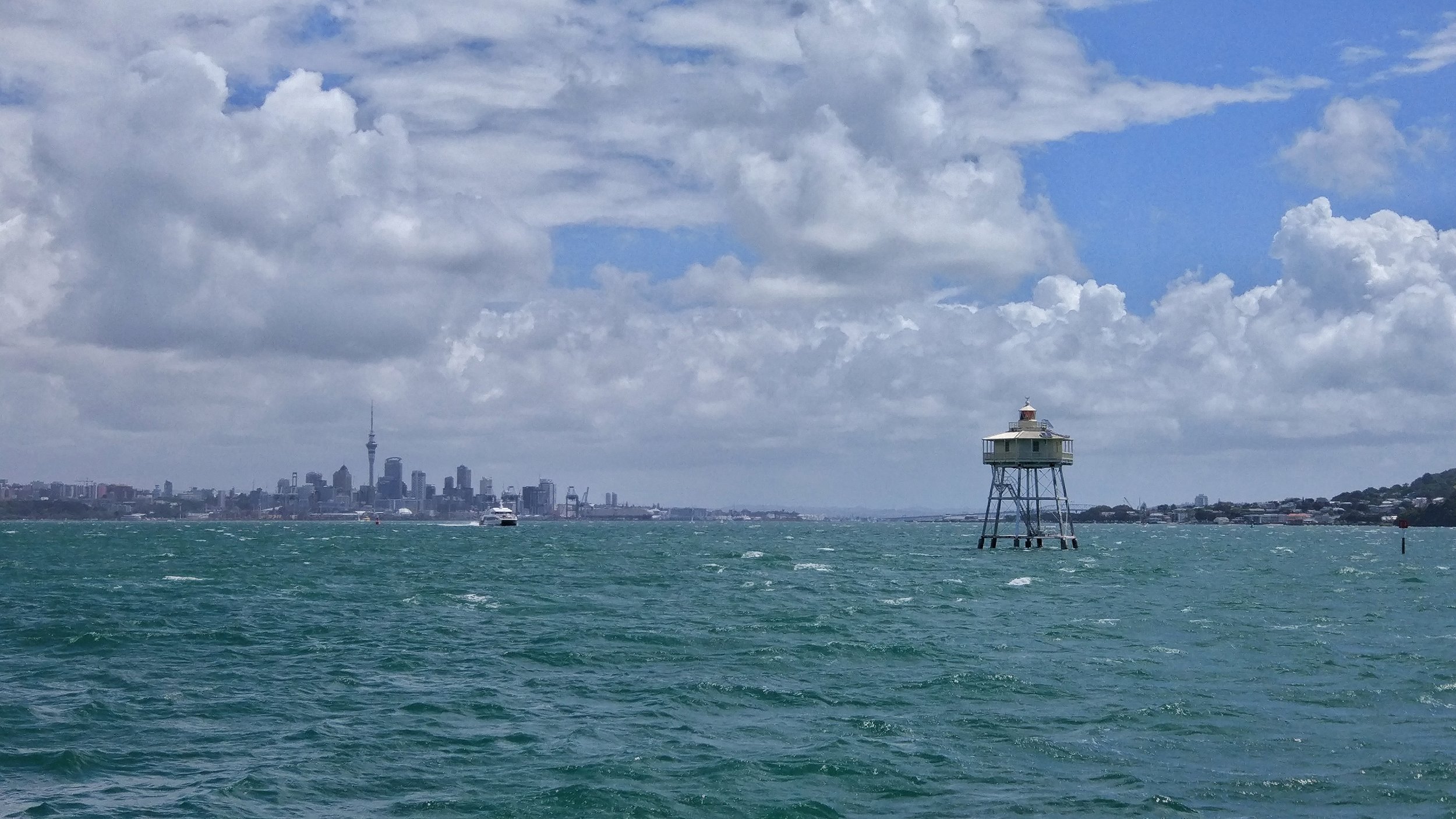 Bean Rock Lighthouse with the Auckland Skyline - lovely!