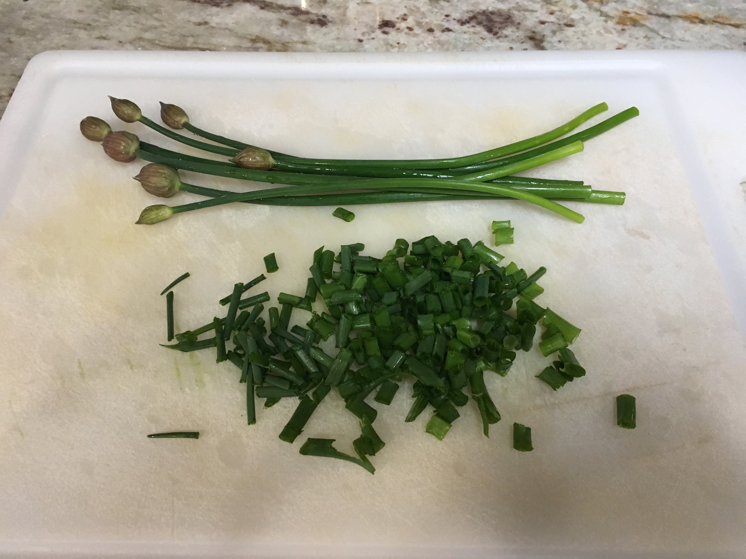Use fresh chives or green onions for garnish.