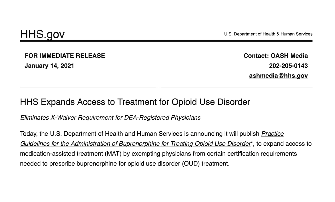 HHS Expands Access to Treatment for Opioid Use Disorder