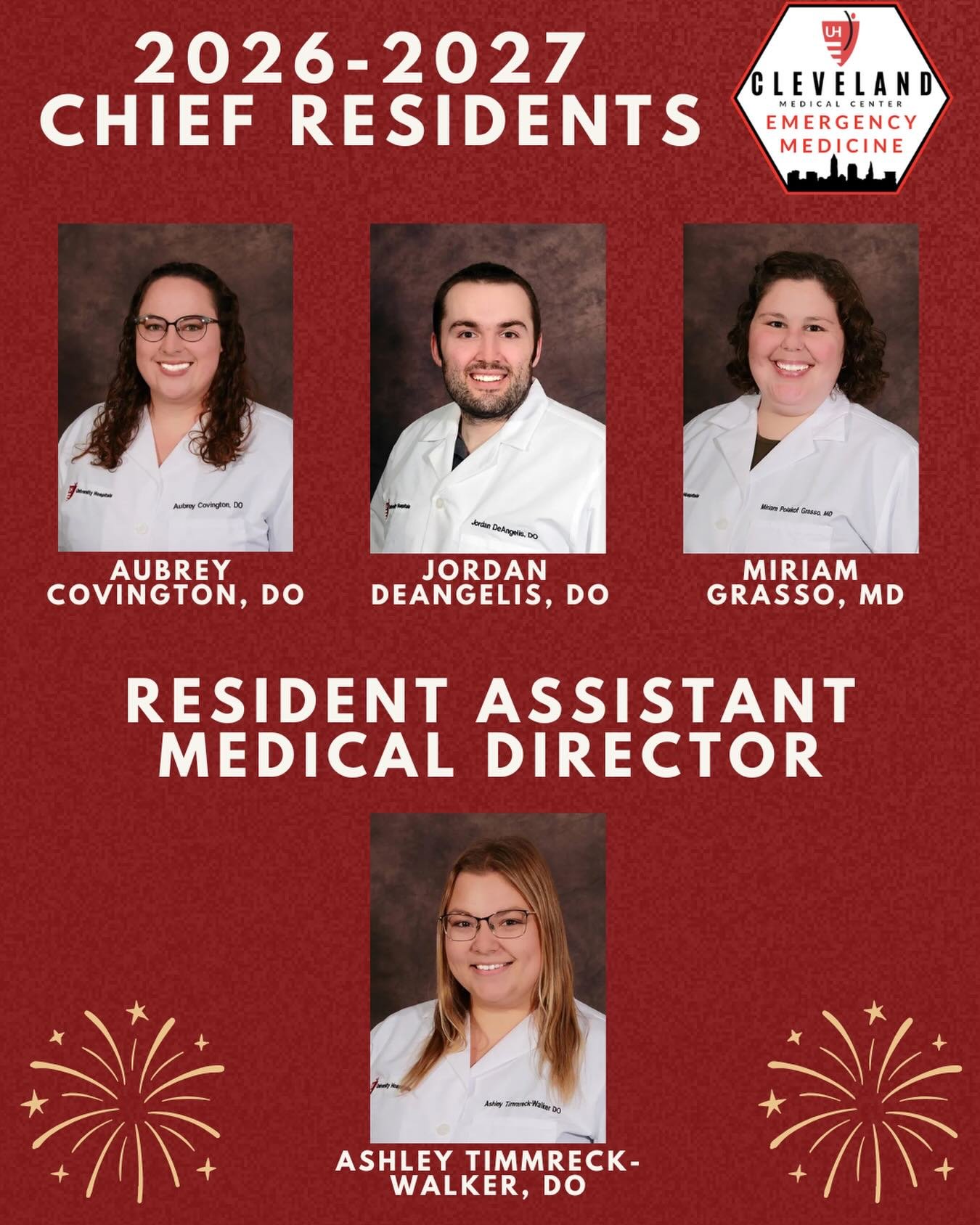 SO excited to introduce our Chief Residents and Resident Assistant Medical Director (RAMD) for the 2026-2027 academic year! 🎉

We&rsquo;re so proud of everything you&rsquo;ve accomplished, and can&rsquo;t wait to see what the next year brings. The p