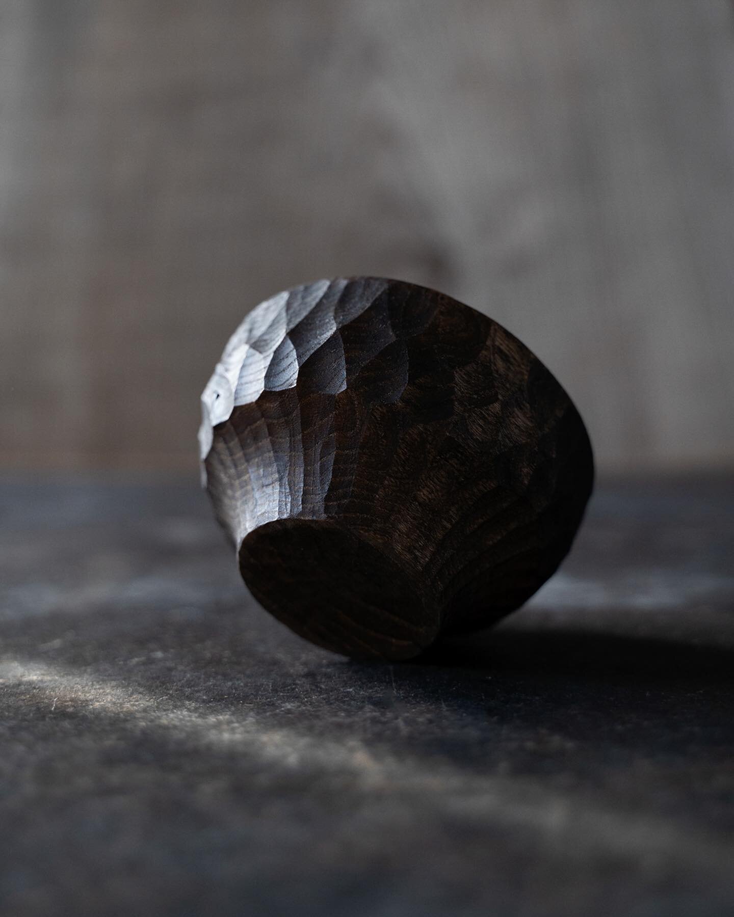 &rdquo;Diamond-facetted&rdquo; (or artichoke inspired) bowl hand carved out of plum wood with an ebonized finish. 
.
.
#carvedbowl #carvedbowls #handcarvedbowl #handcarvedbowls #carvedwood #woodcarving #woodcarver