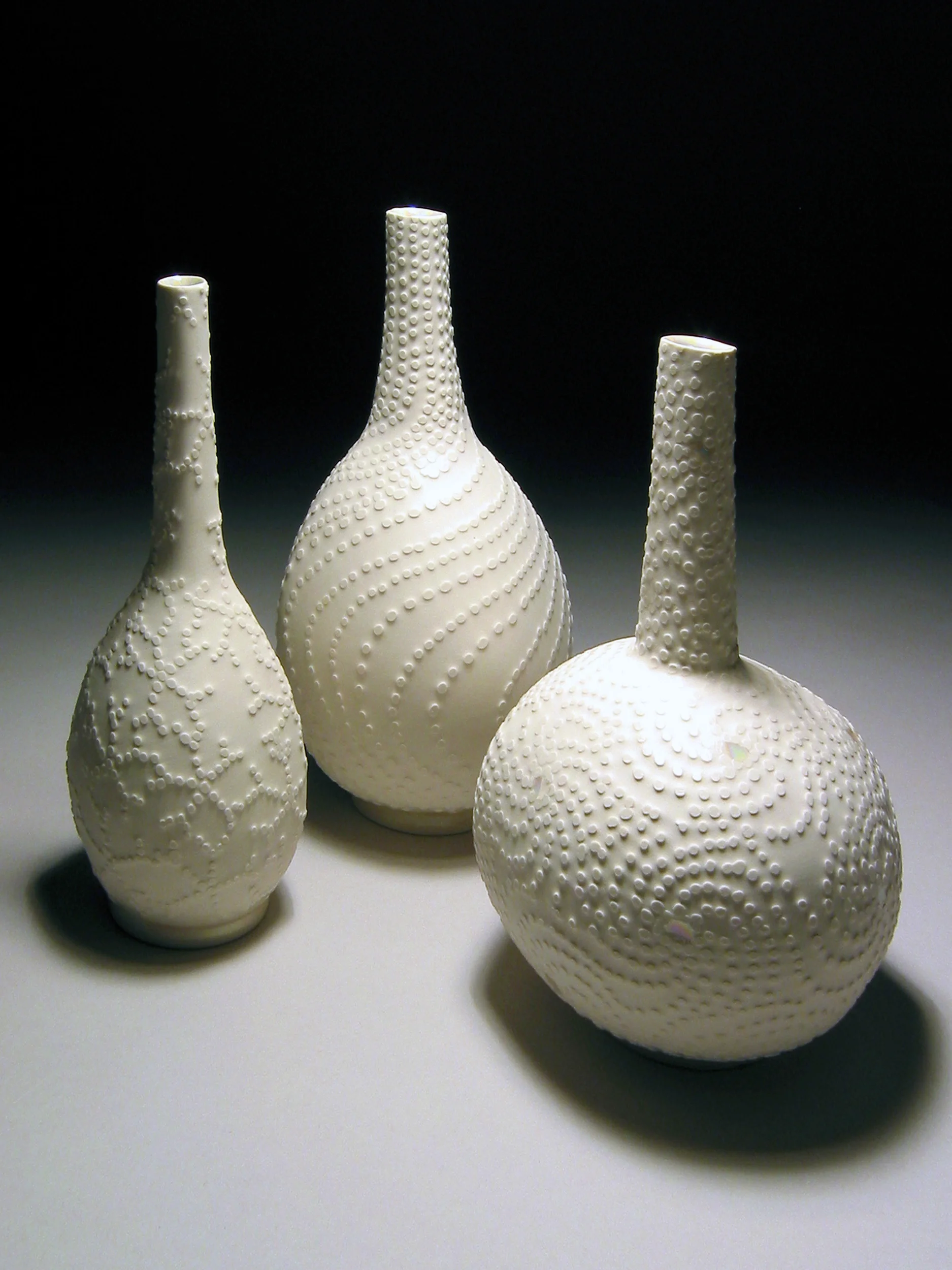 Drop Vases, Slip-cast semi-porcelain, water-etched