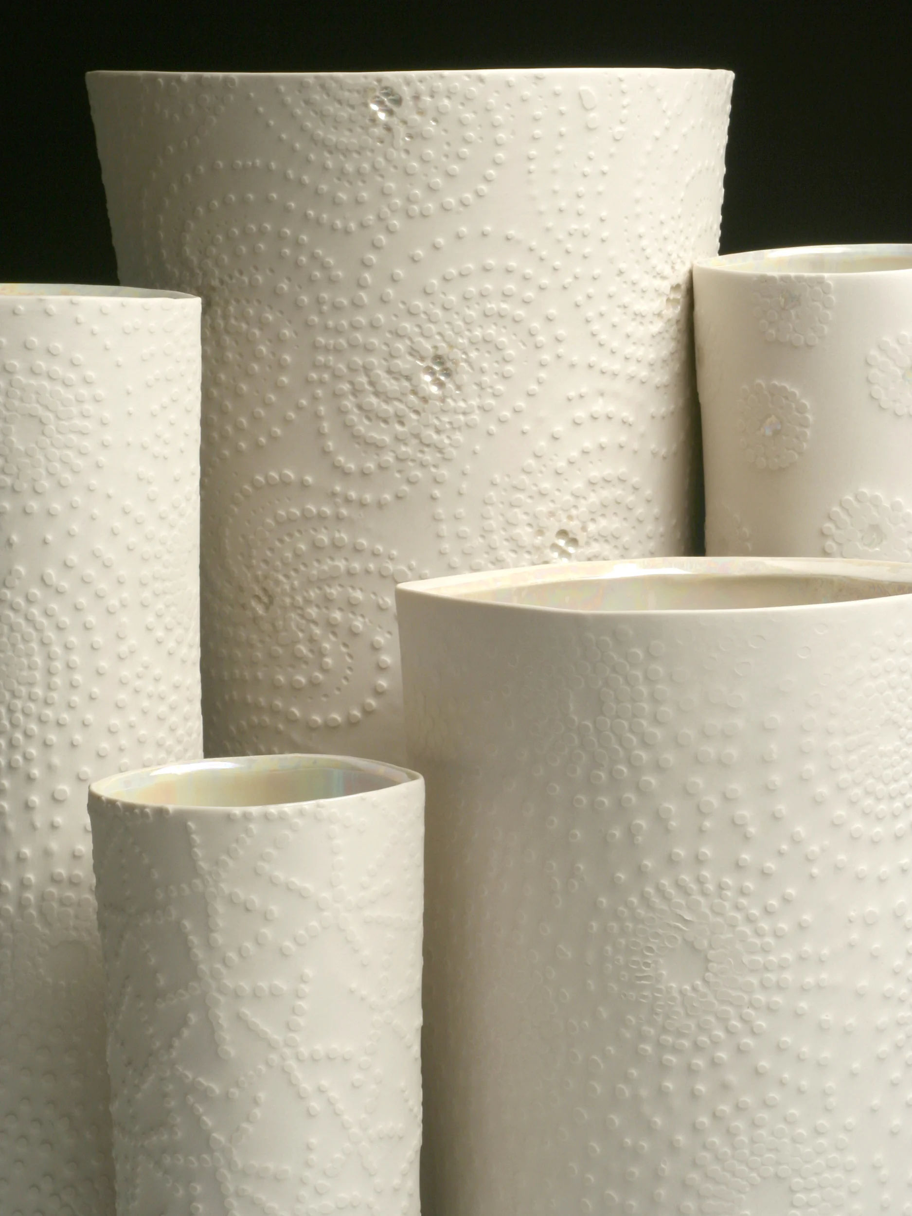 Vases, Slip-cast semi-porcelain, water-etched