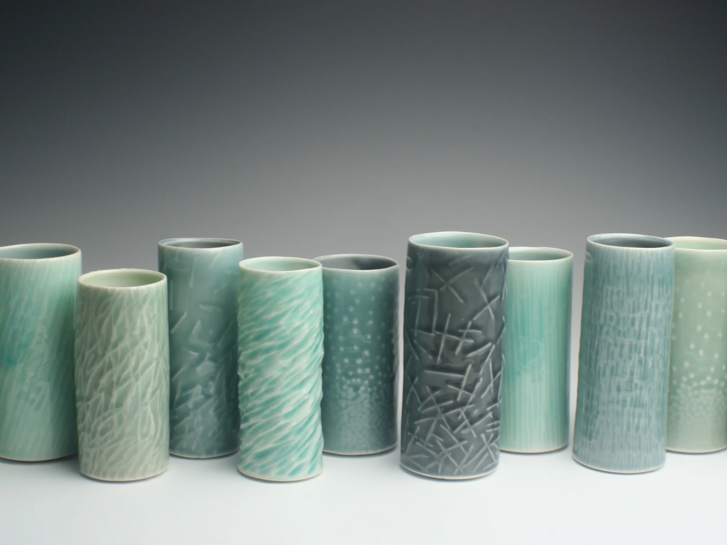 Vases 2008. Thrown and water-etched porcelain