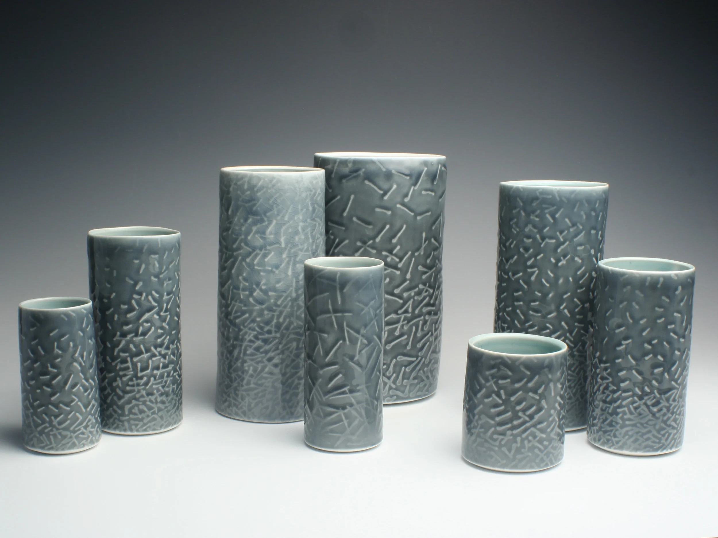 Vases 2008. Thrown and water-etched porcelain