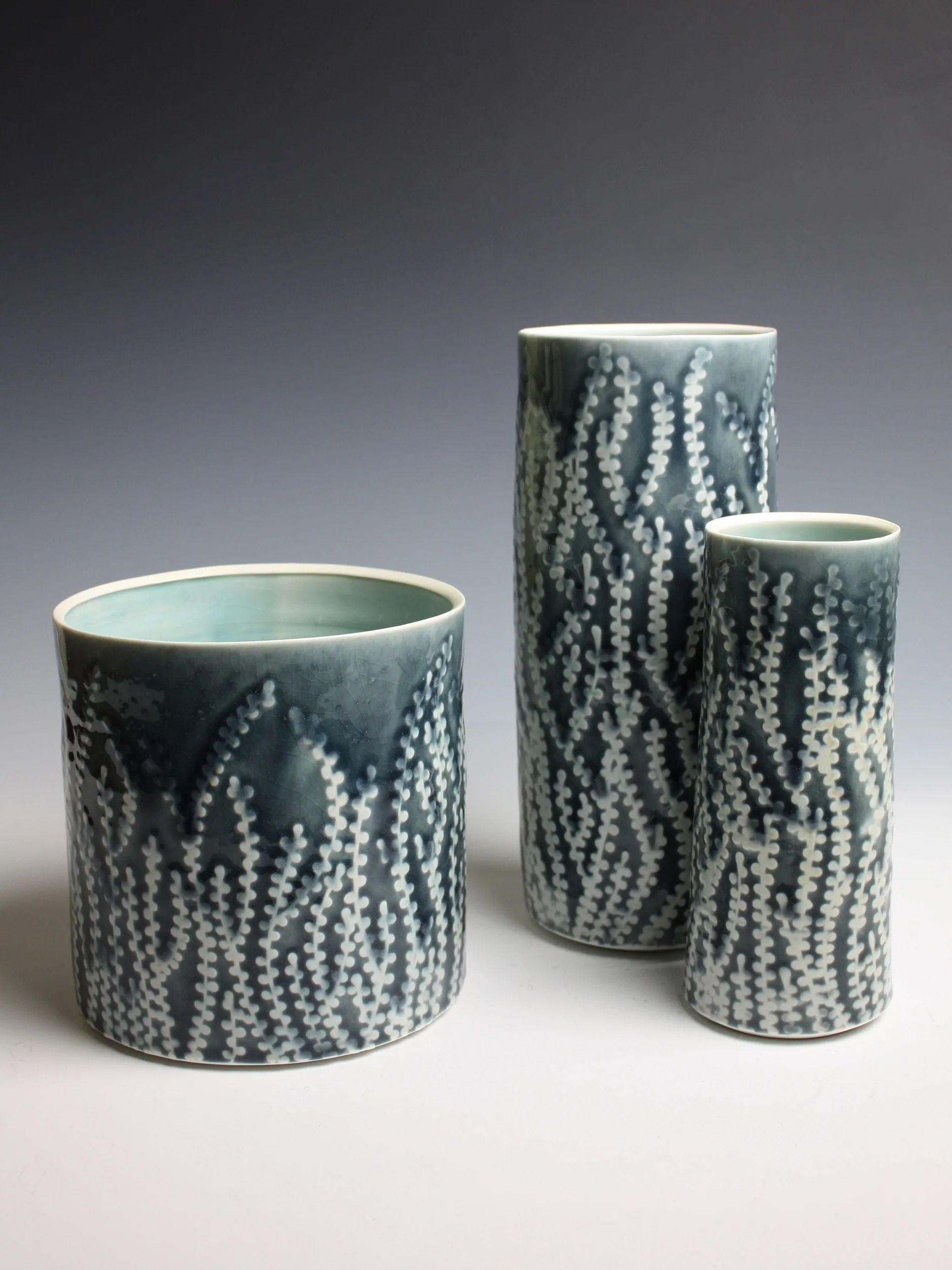 Kelp, 2010. Thrown and water-etched porcelain. Set of 3, Height 27cm