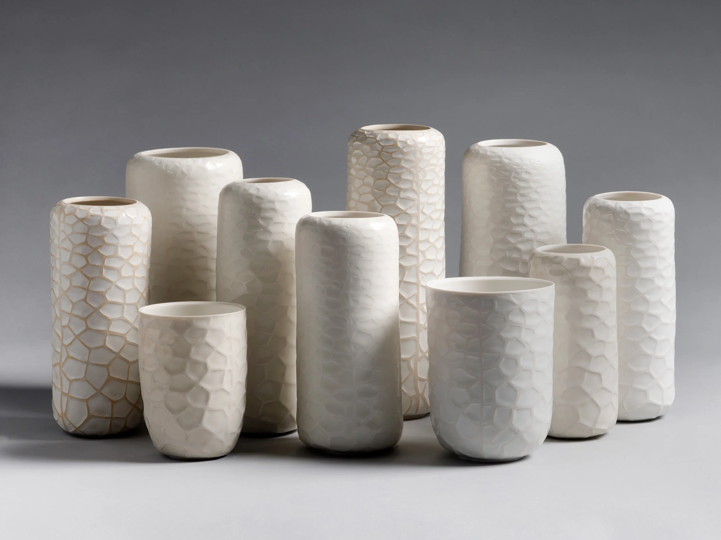 Polar, 2011. Thrown and water-etched porcelain. Set of 10, Height 28cm