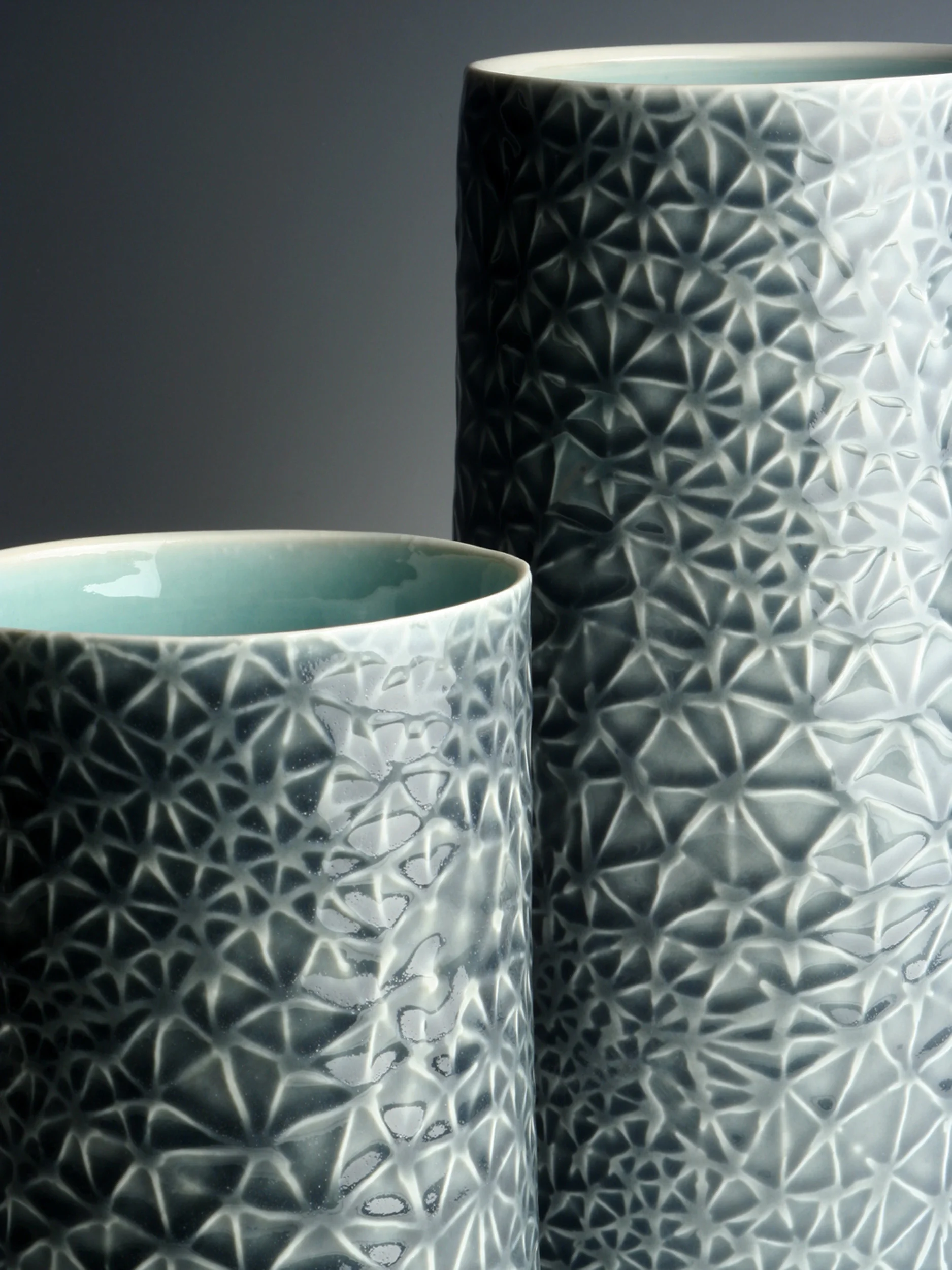 Plexus Vessels 2009. Thrown and water-etched porcelain.