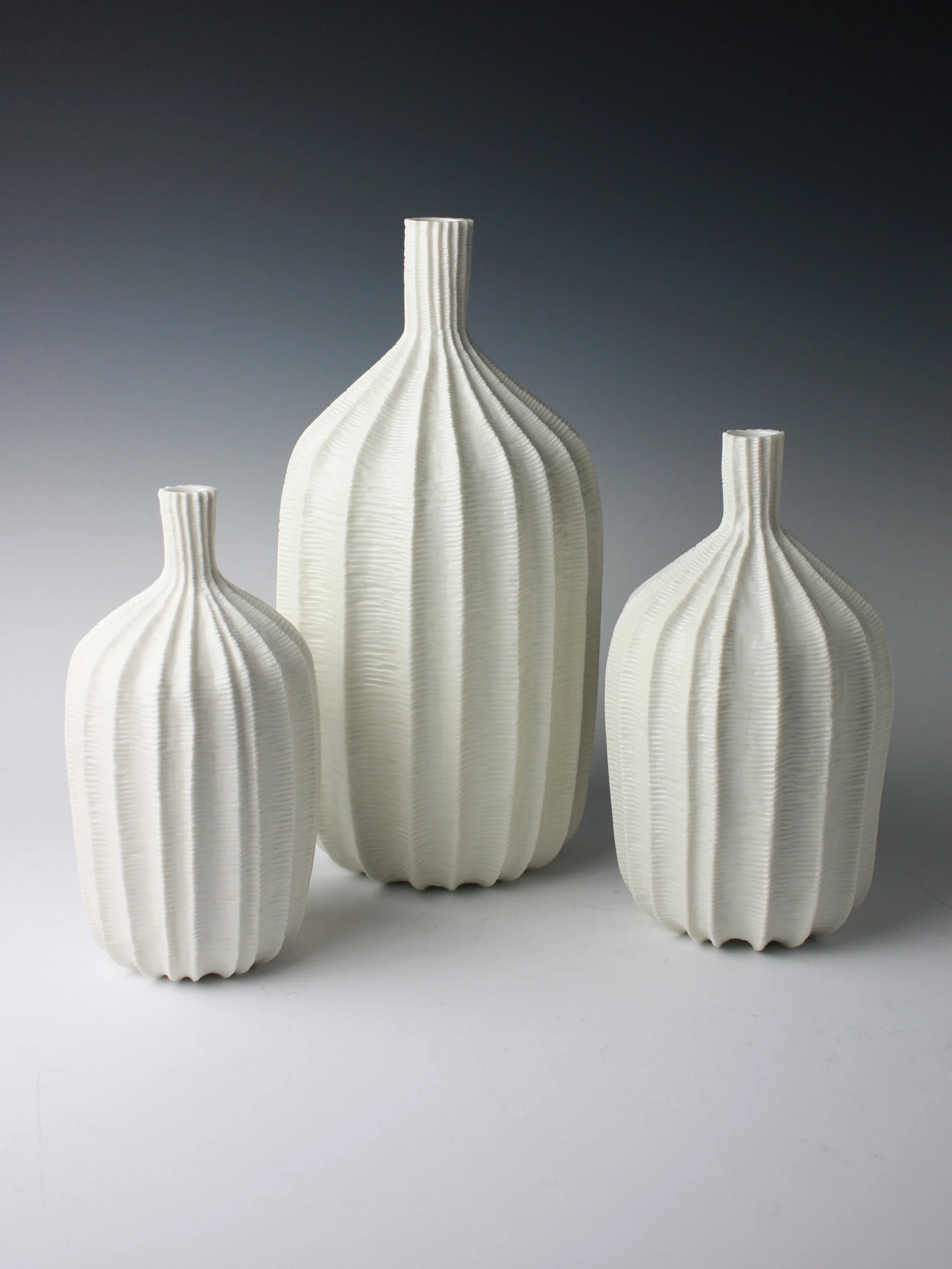 Set of Three Pod Vases, 2012. Thrown and carved porcelain, height 32.5cm