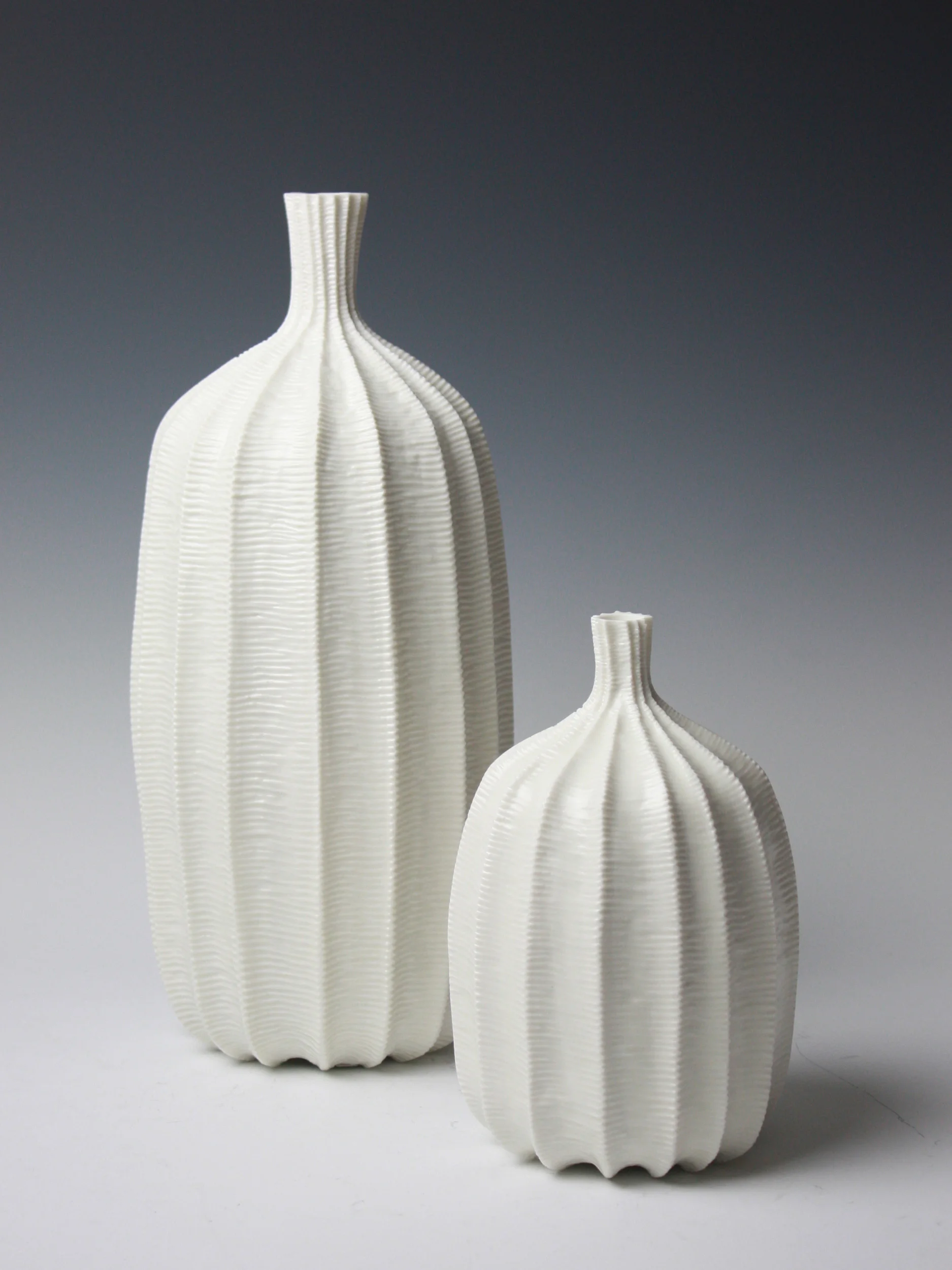 Set of Two Pod Vases, 2012. Thrown and carved porcelain, height 33.5cm