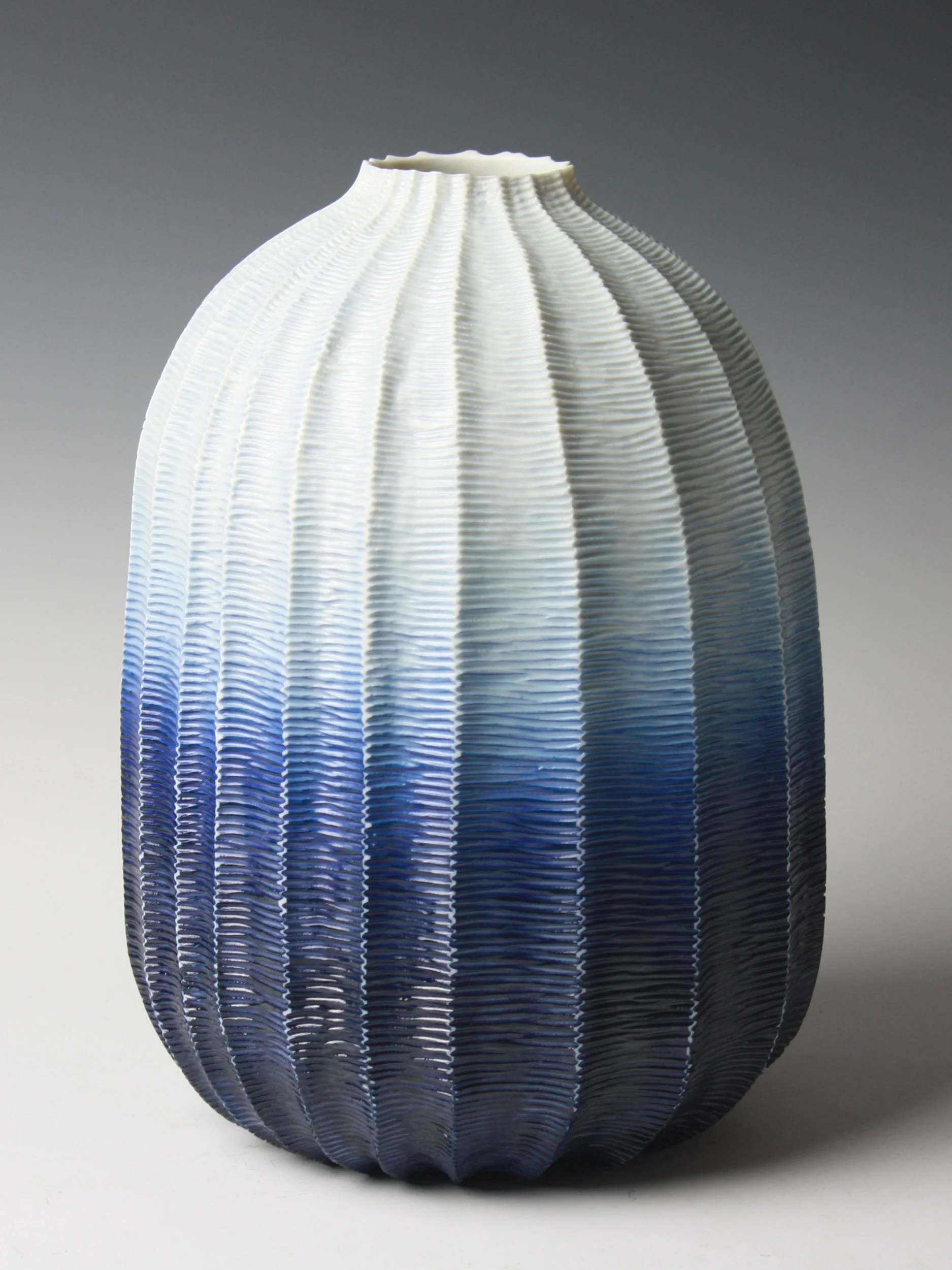 Cobalt Ombre vessel, 2012. Thrown and carved porcelain, height 29.5cm