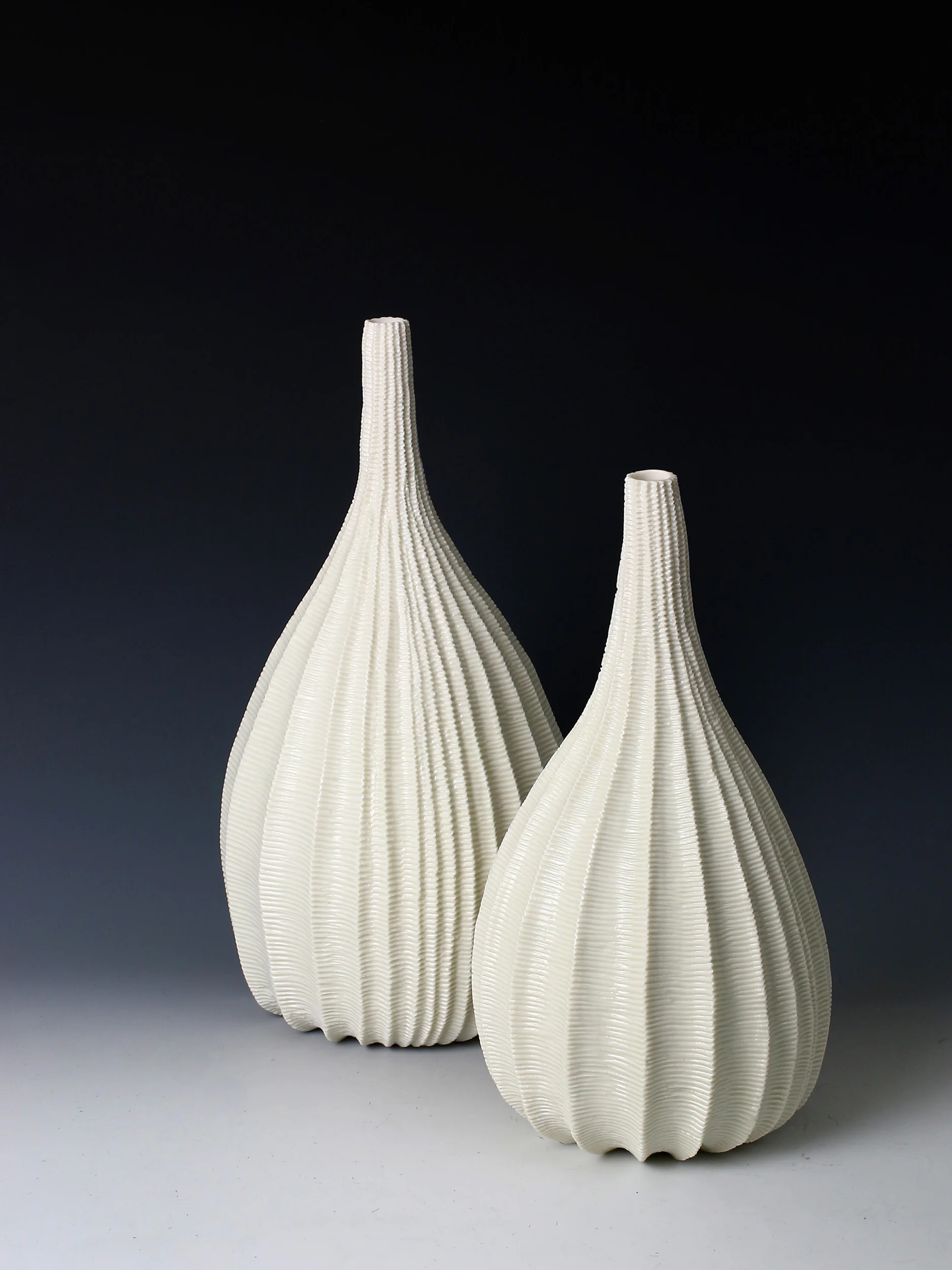 Pair Of Drop Vases, 2015-2016. Thrown and carved porcelain, height 34cm
