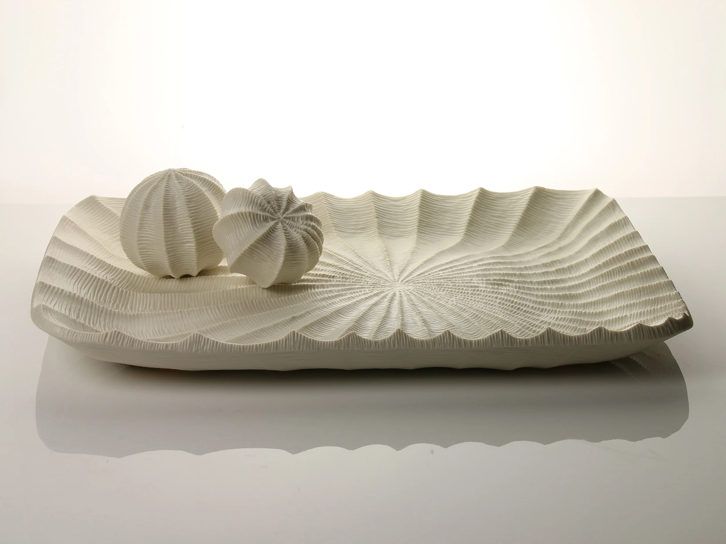 Large rectangular platter, 2017 Carved porcelain, width 42cm, depth 30cm