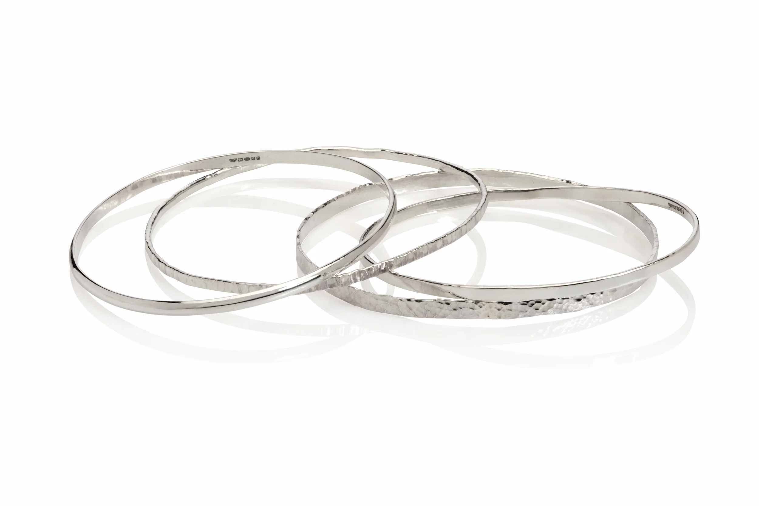 Copy of Camilla West slim sterling silver bangle snail trail pebbled stream cambium half moon Textures