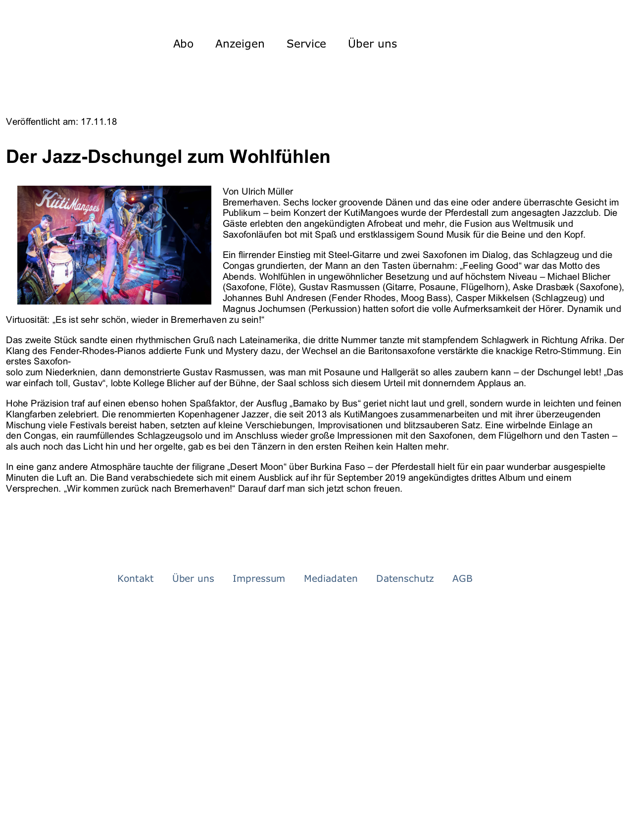 Nordsee Zeitung: Der Jazz-Dschungel zum Wohlfühlen