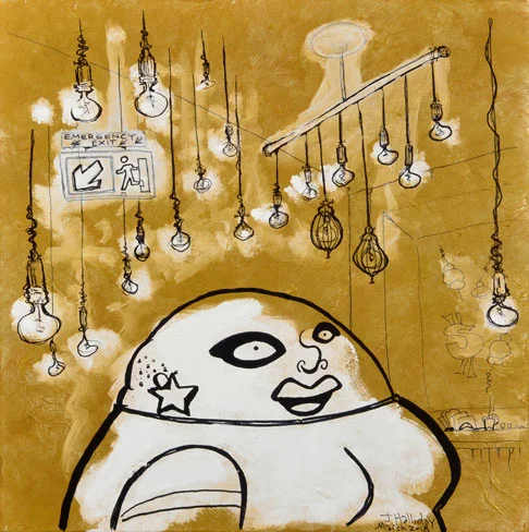  Closing Time Lights (Gold Series) | Acrylic/Ink/Polyfilla | Glass | 12" x 12" | Unframed | SOLD 