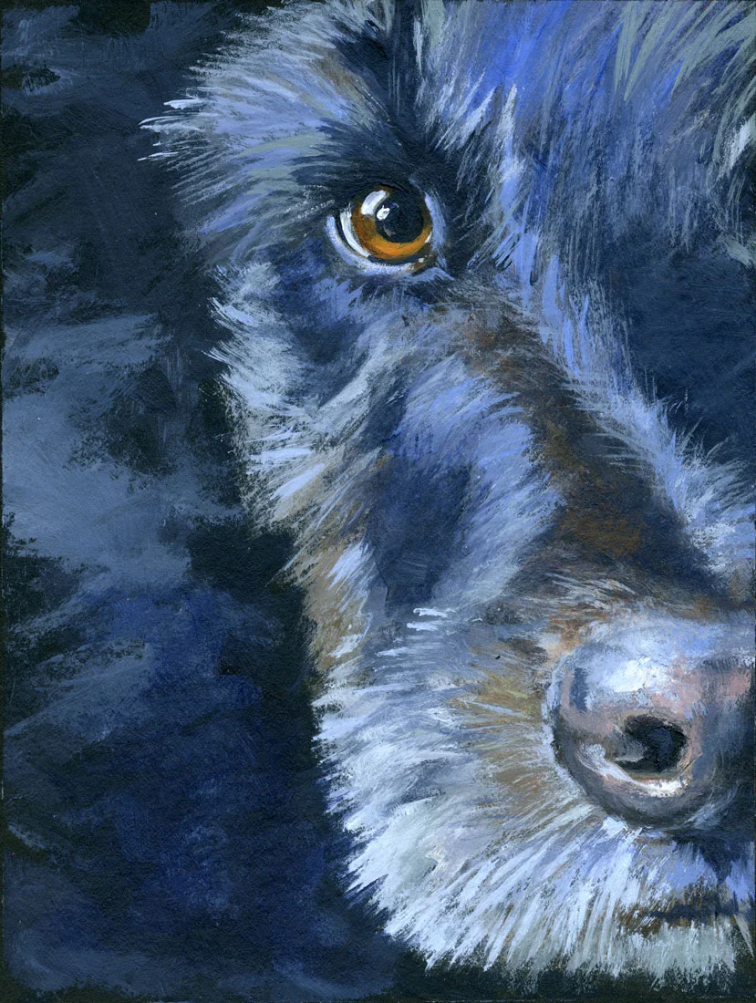His Face (Bob) | 8” x 10” | Acrylic | Black Board | SOLD | https://www.dailypaintworks.com/artists/eileen-hennemann-6220/artwork