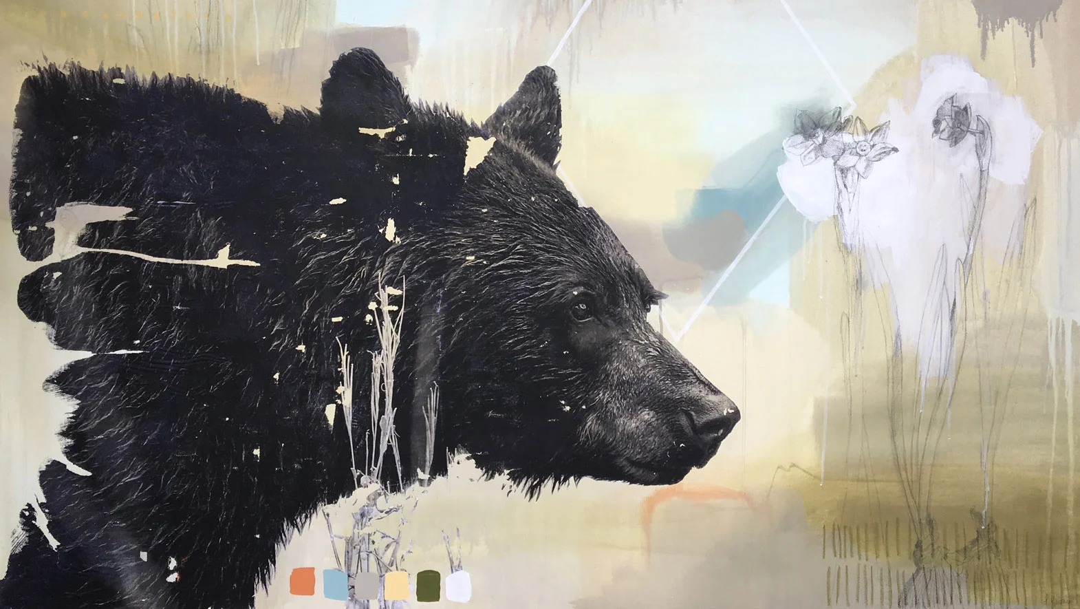 Spring Bear (Detail) | 48”x60” | Mixed Media on Canvas | SOLD