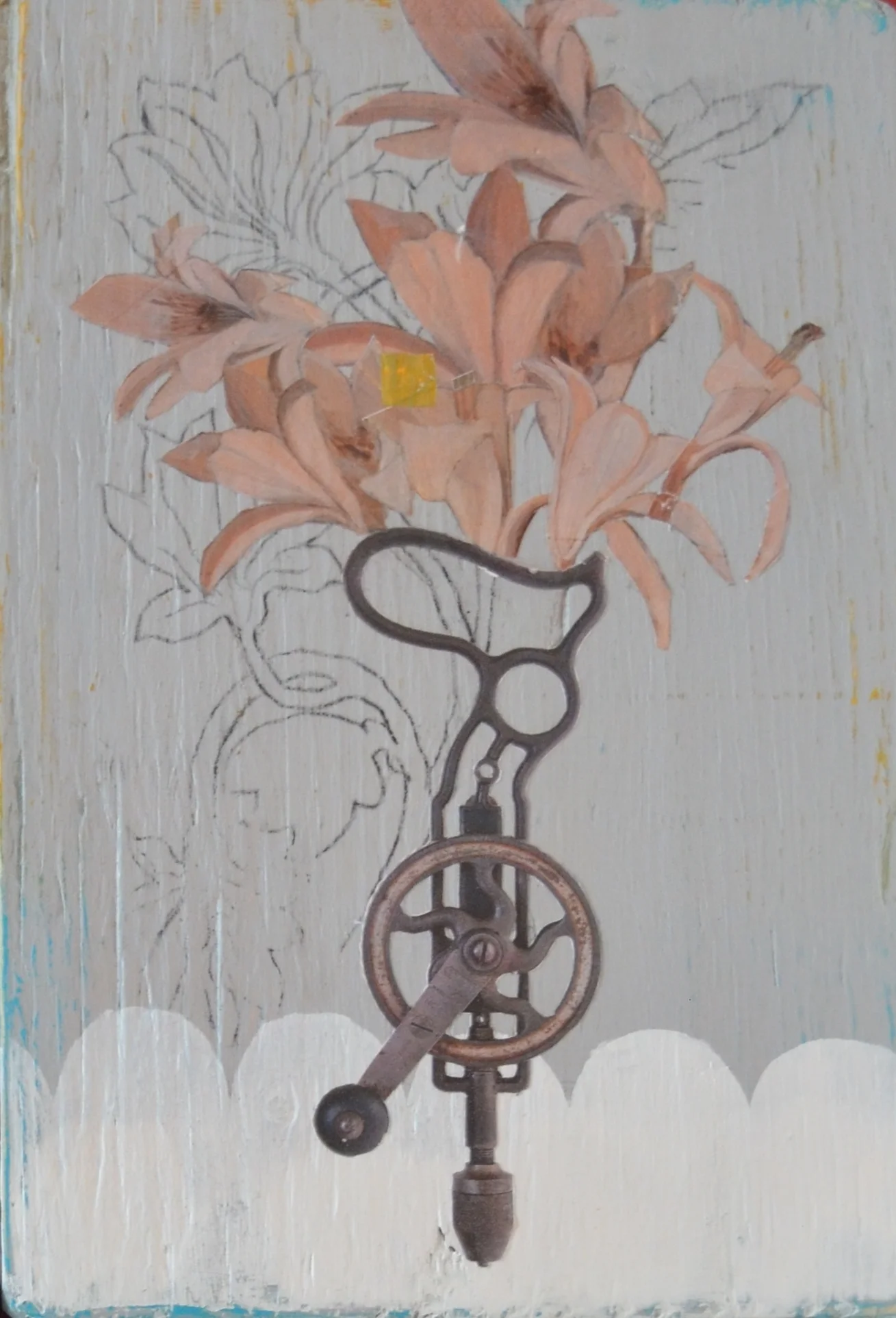  Drill with Flowers  |  8”x12”  |  Mixed Media on Board | SOLD 