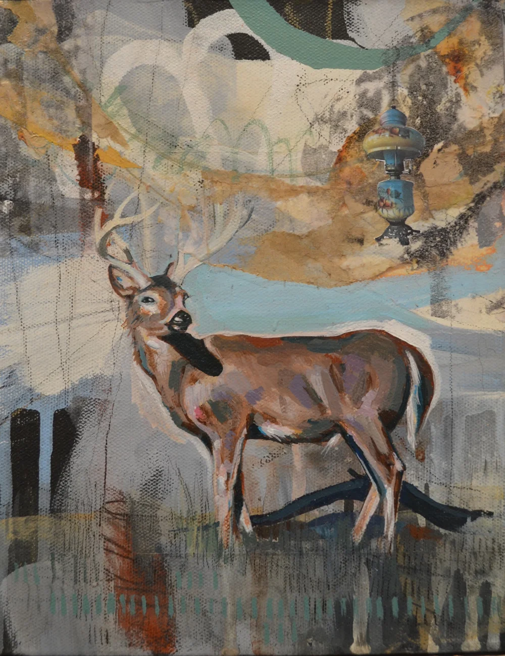 Deer in Landscape | 8”x12” | Mixed Media on Canvas | SOLD