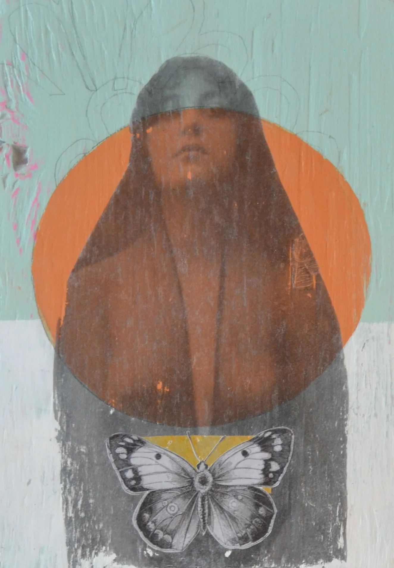  Woman with Butterfly  |  8”x12”  |   Mixed Media on Board | SOLD 