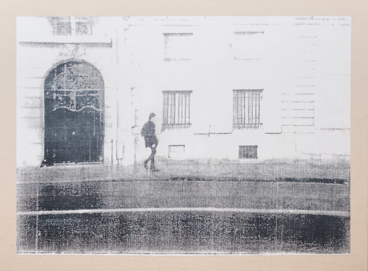 rue Vaugirard+boy 102x76cm mixed media on canvas 